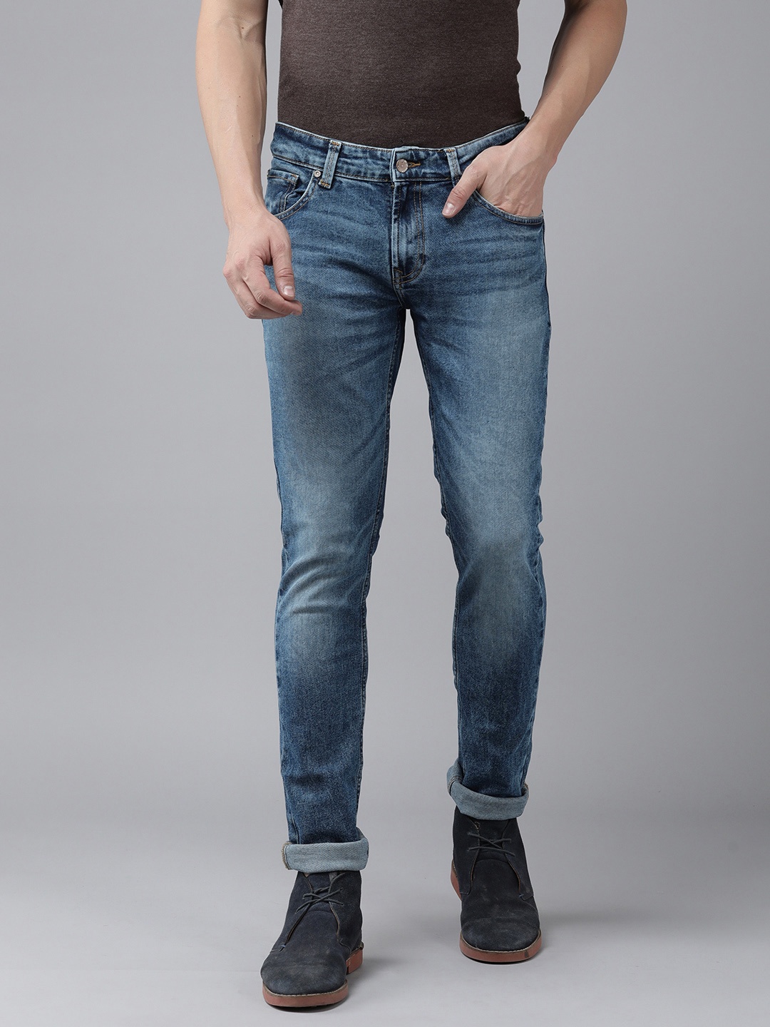 

SPYKAR Men Skinny Fit Low-Rise Heavy Fade Stretchable Jeans, Blue