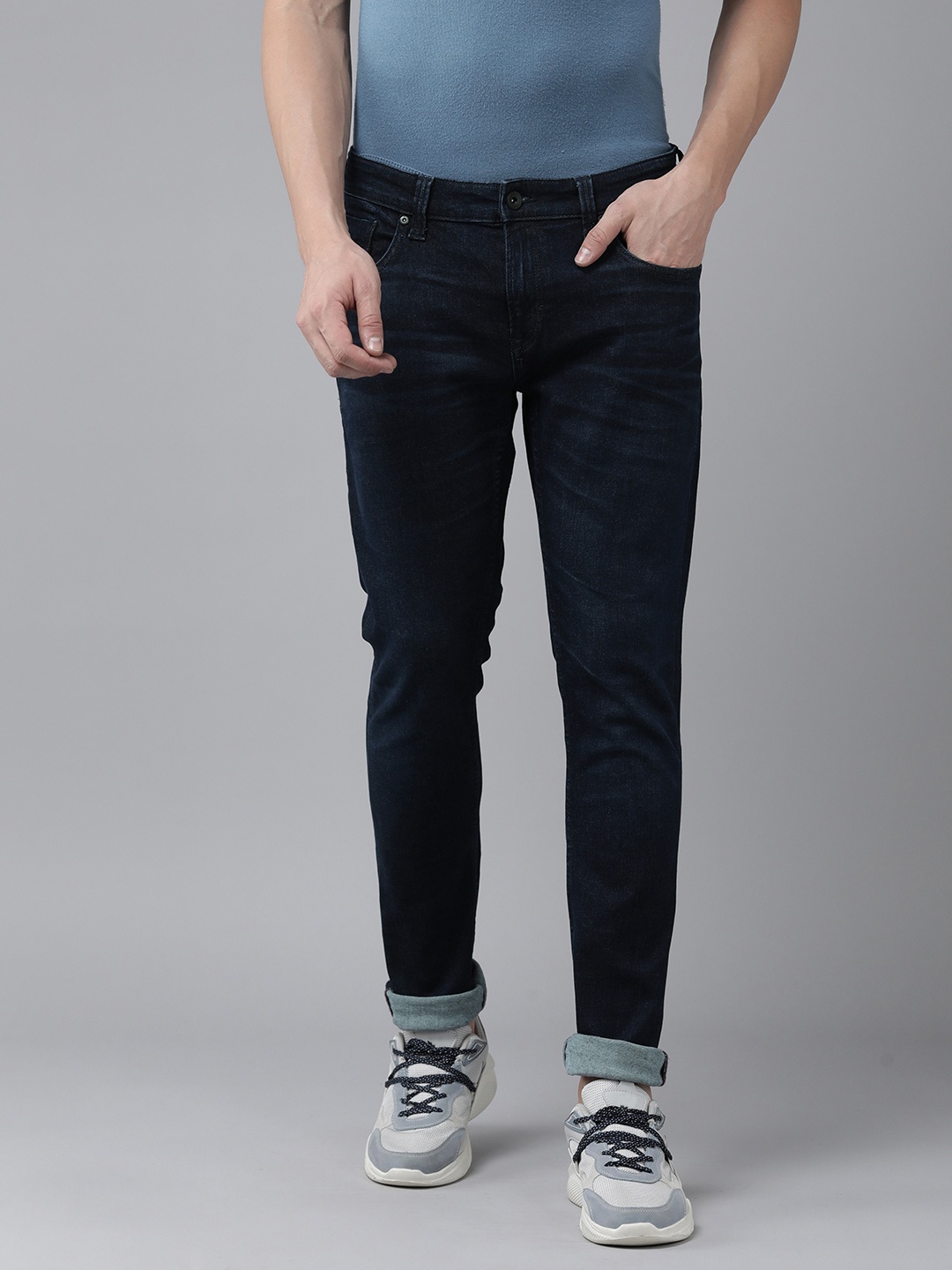 

SPYKAR Men Skinny Fit Low-Rise Stretchable Jeans, Navy blue