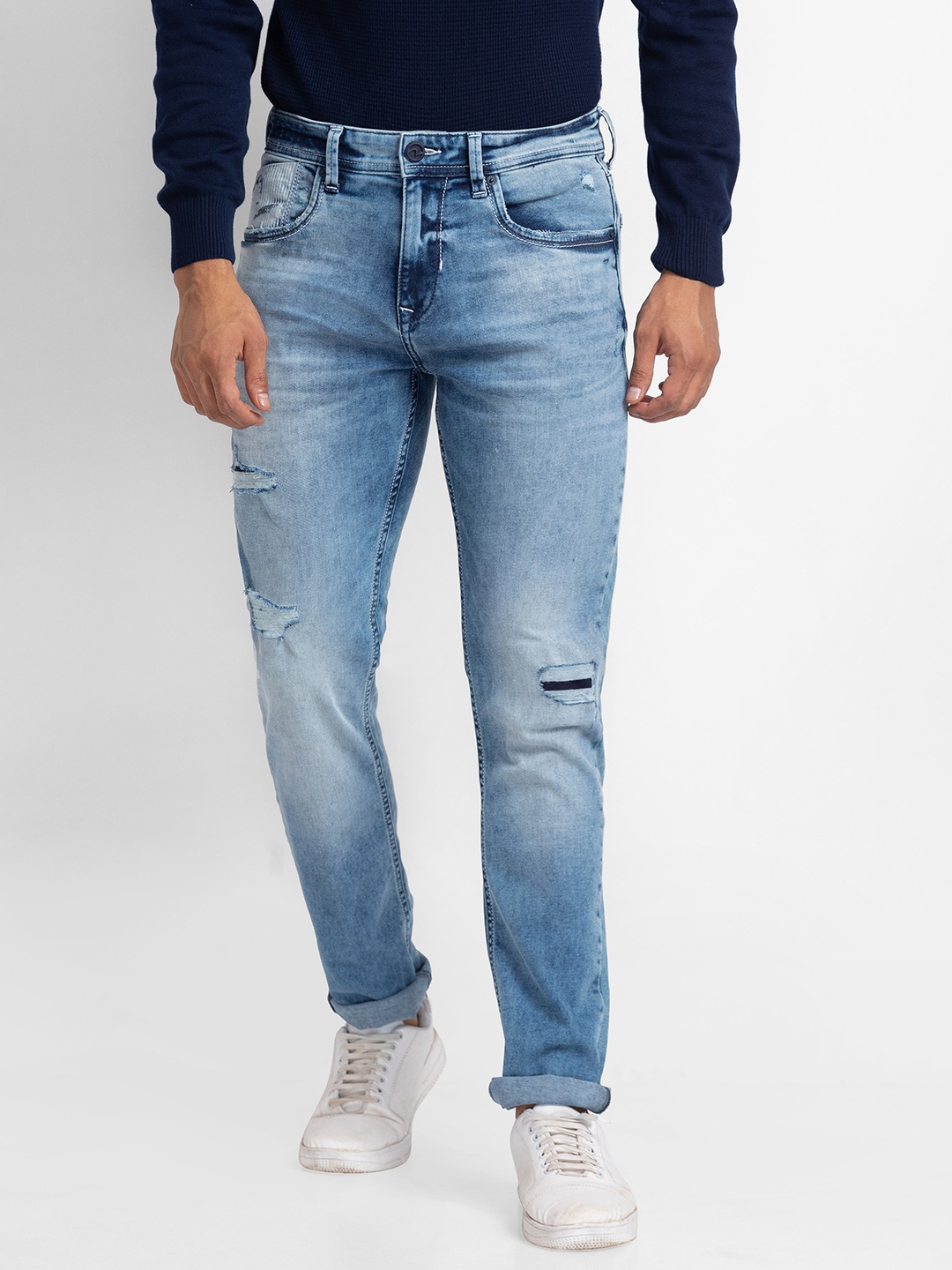 

SPYKAR Men Rovers Low Distress Heavy Fade Stretchable Jeans, Blue