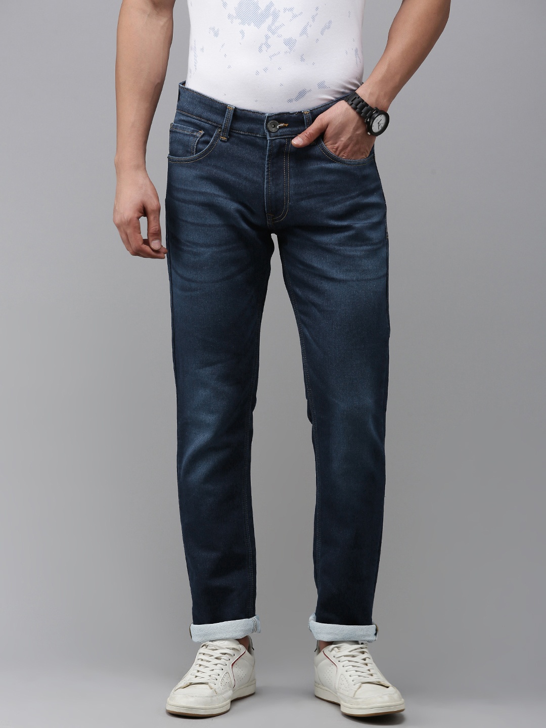 

SPYKAR Men Rovers Mid-Rise Heavy Fade Stretchable Jeans, Blue