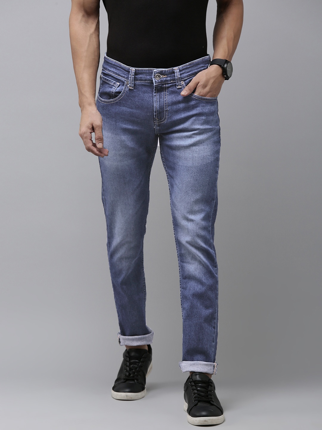 

SPYKAR Men Skinny Slim Fit Low-Rise Heavy Fade Stretchable Jeans, Blue