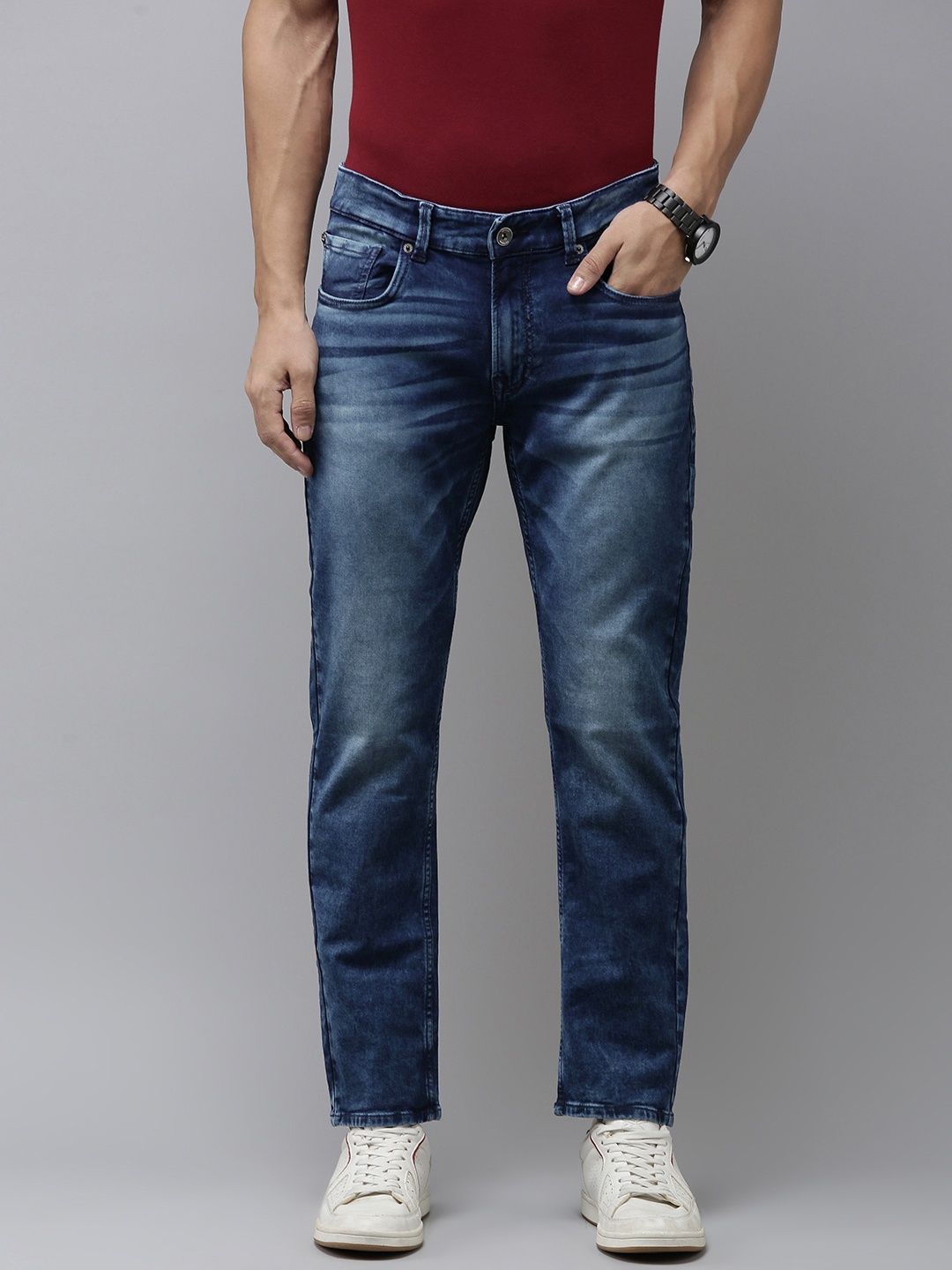

SPYKAR Men Rovers Mid-Rise Heavy Fade Stretchable Jeans, Blue