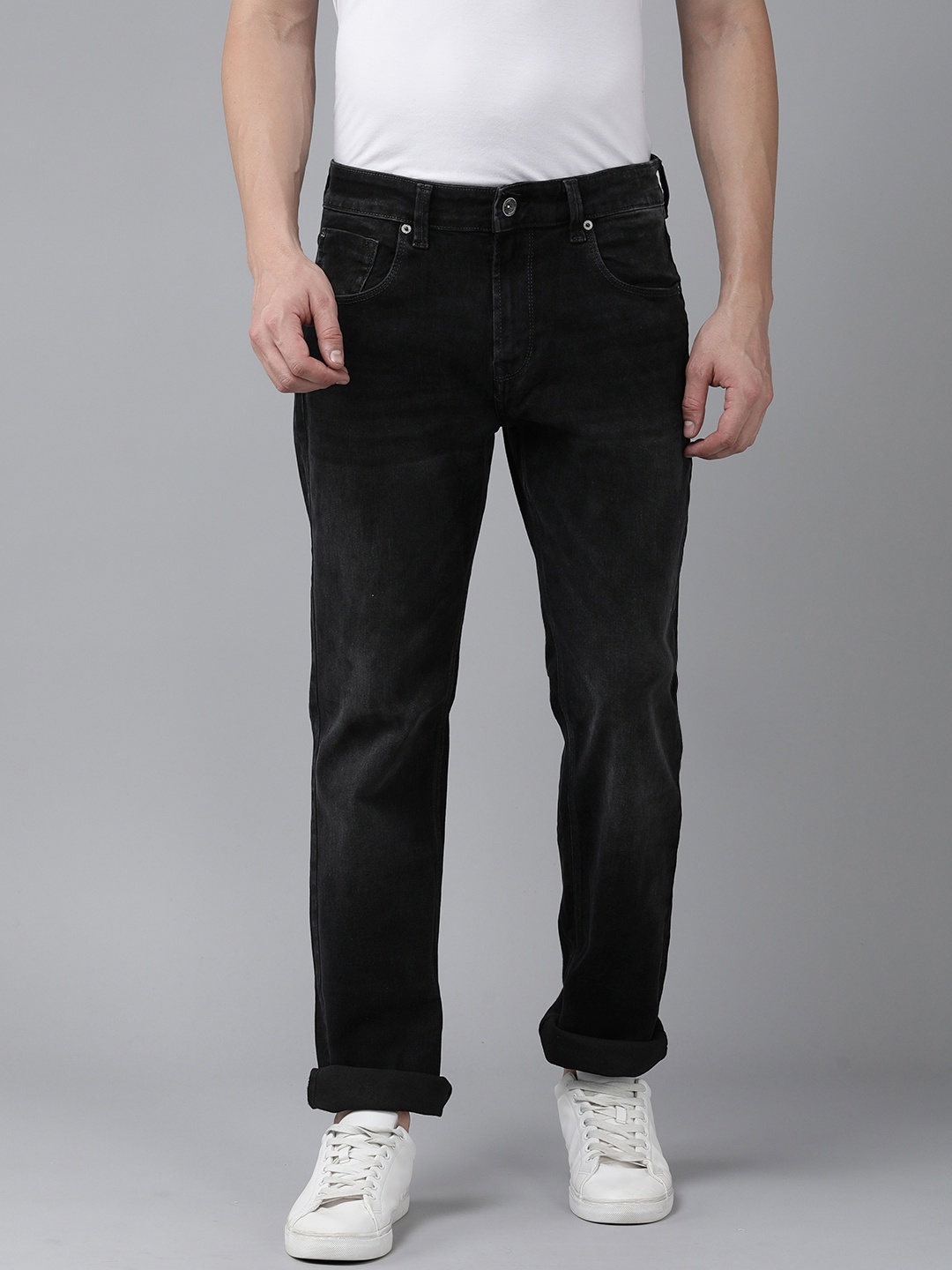 

SPYKAR Men Ricardo Straight Fit Heavy Fade Stretchable Jeans, Charcoal