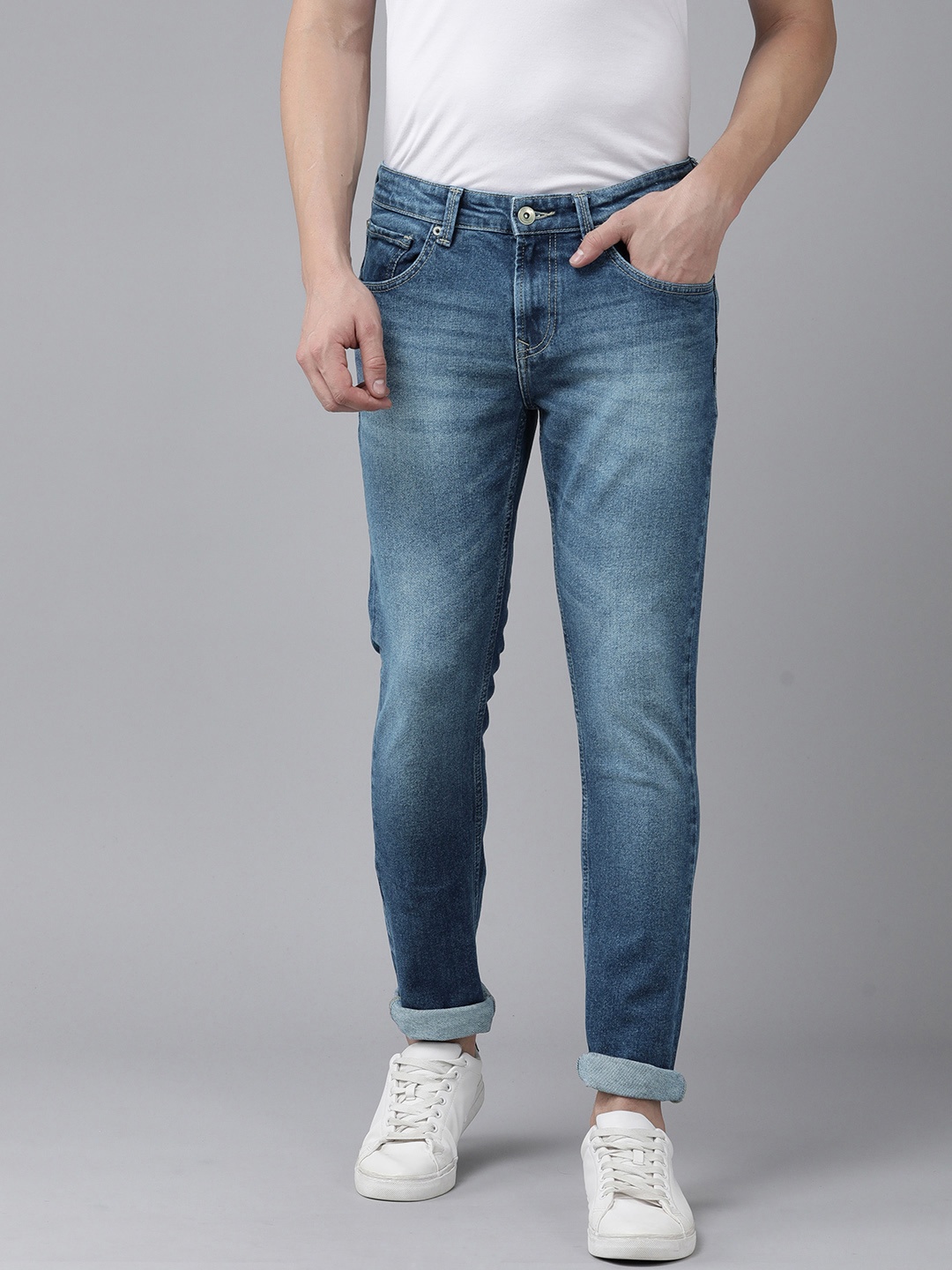 

SPYKAR Men Slim Fit Low-Rise Heavy Fade Stretchable Jeans, Blue