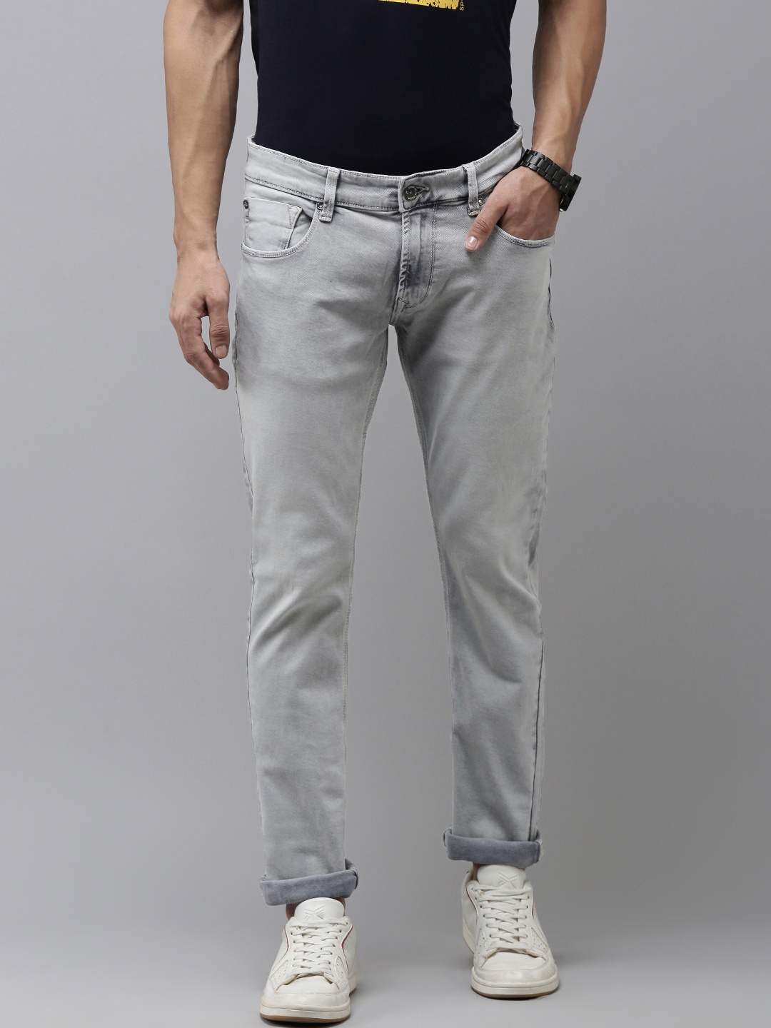 

SPYKAR Men Skinny Slim Fit Low-Rise Light Fade Stretchable Jeans, Grey