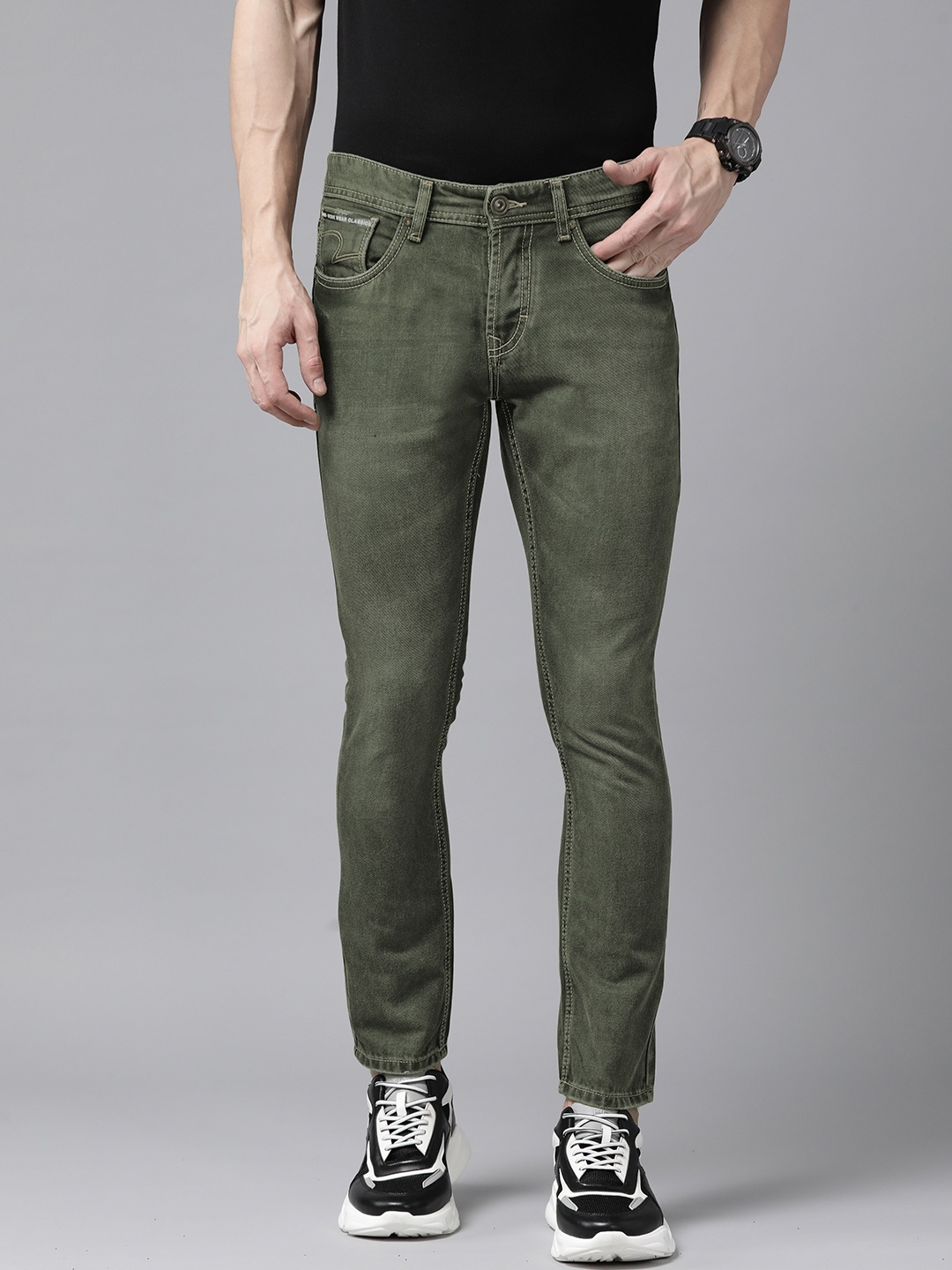 

SPYKAR Men Pure Cotton Kano Slim Fit Jeans, Olive