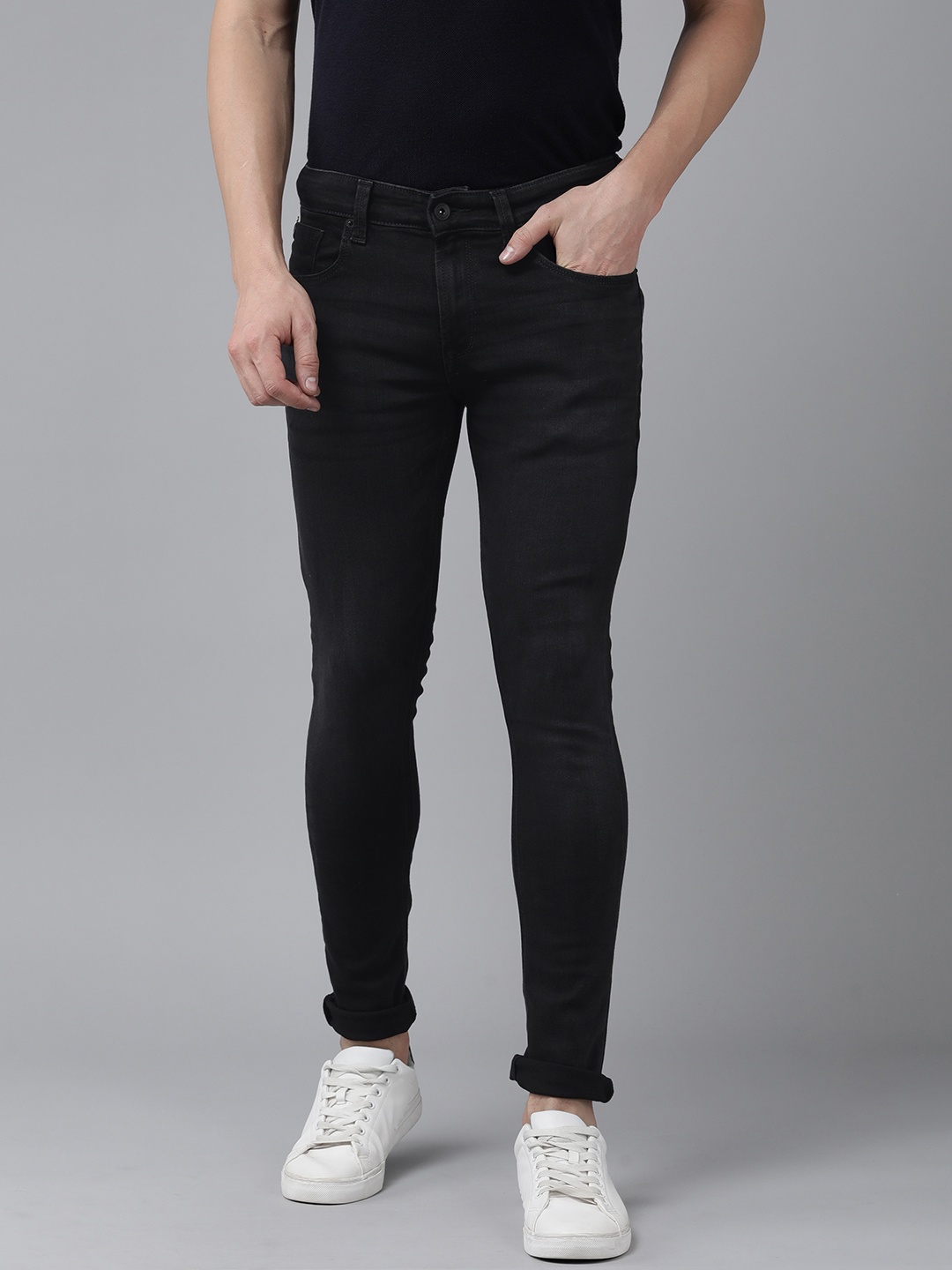 

SPYKAR Men Super Skinny Fit Low-Rise Stretchable Jeans, Black
