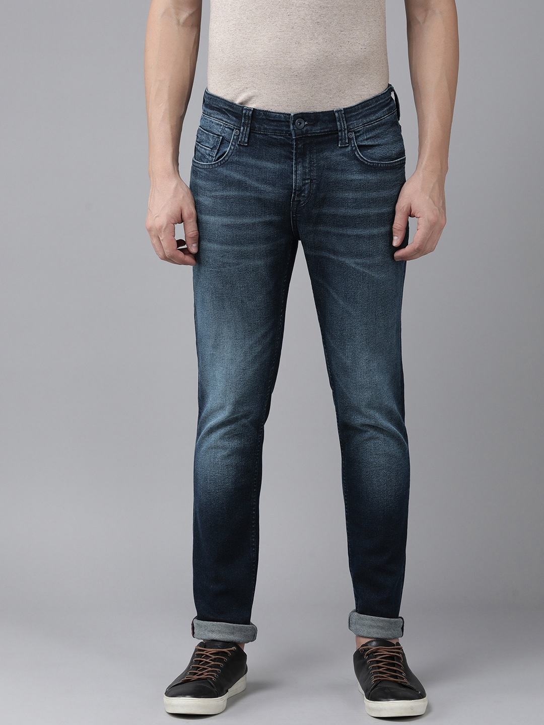 

SPYKAR Men Skinny Fit Low-Rise Heavy Fade Stretchable Jeans, Blue