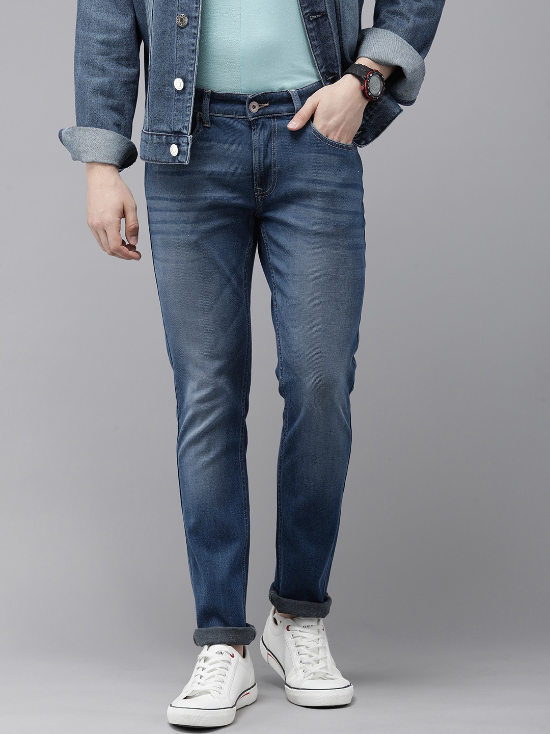 

SPYKAR Men Skinny Slim Fit Low-Rise Light Fade Stretchable Jeans, Blue