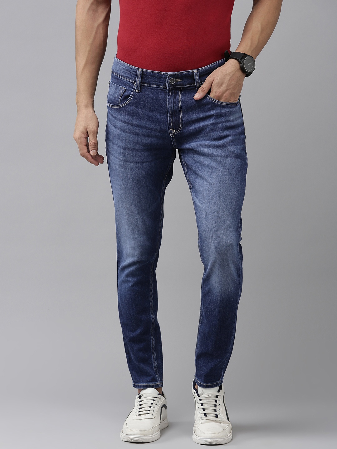 

SPYKAR Slim Tapered Fit Light Fade Stretchable Jeans, Navy blue