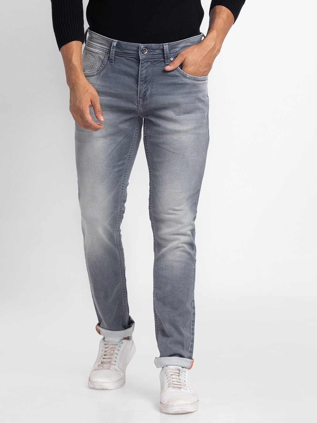 

SPYKAR Men Skinny Fit Low-Rise Heavy Fade Stretchable Jeans, Grey