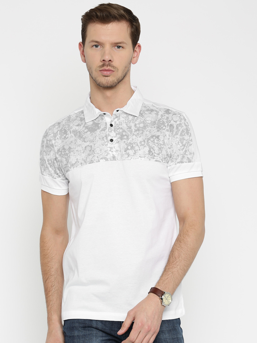 

Arrow New York Men White Printed Polo Collar T-shirt