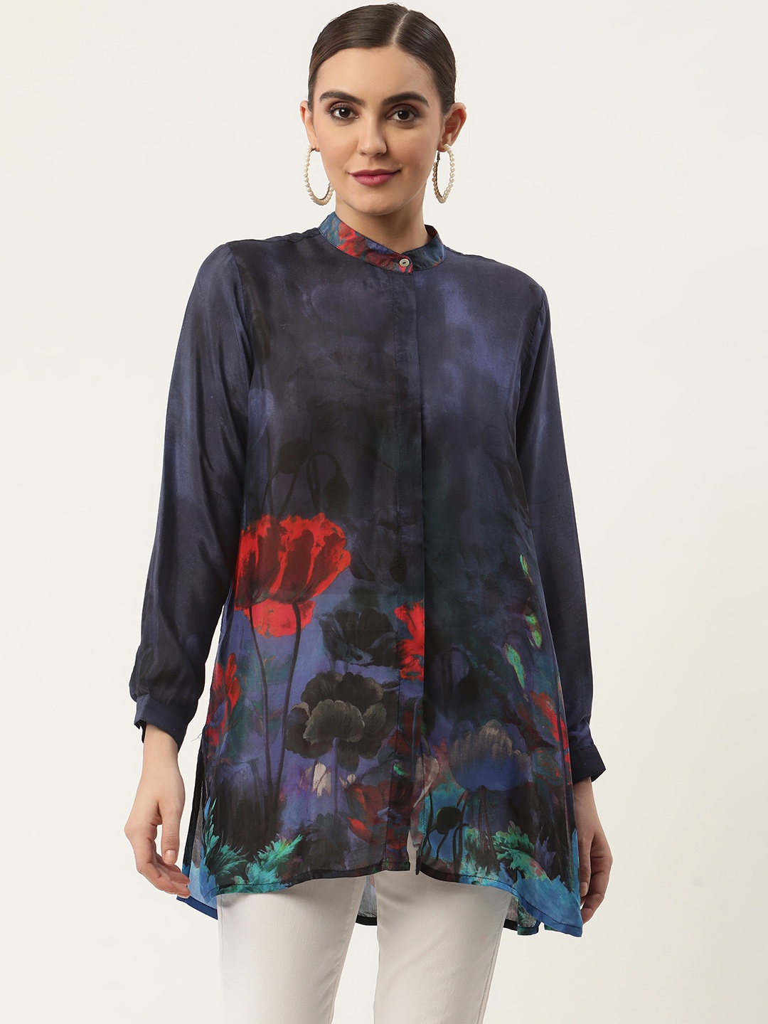 

CHIQUE Women Floral Semi Sheer Printed Casual Shirt, Blue