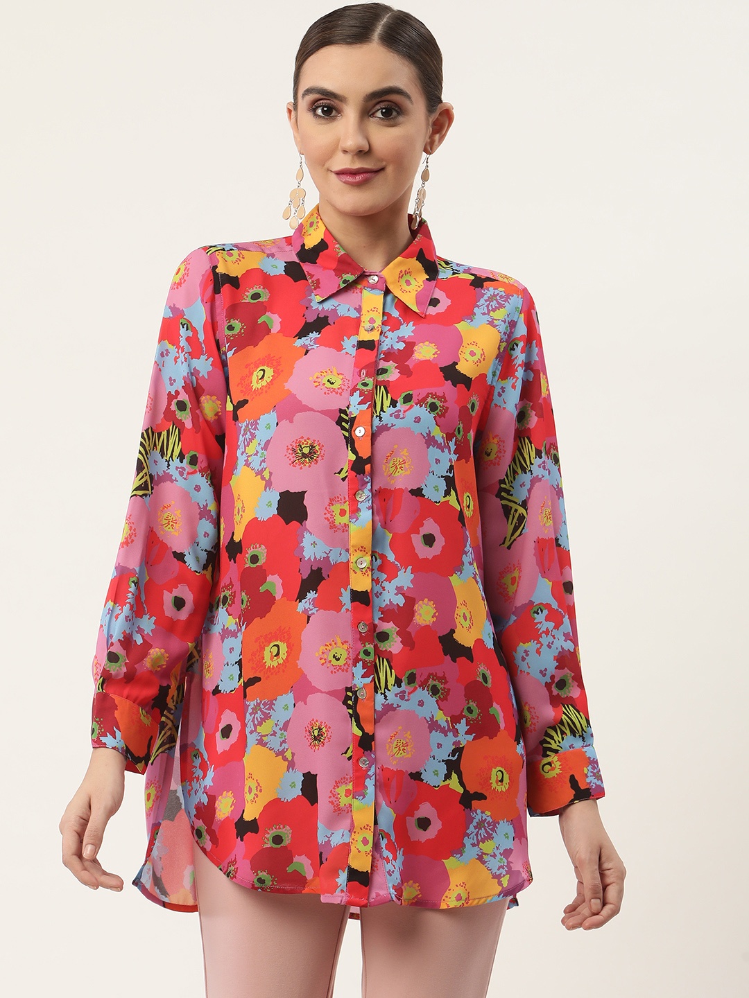 

CHIQUE Women Abstract Georgette Casual Shirt, Pink