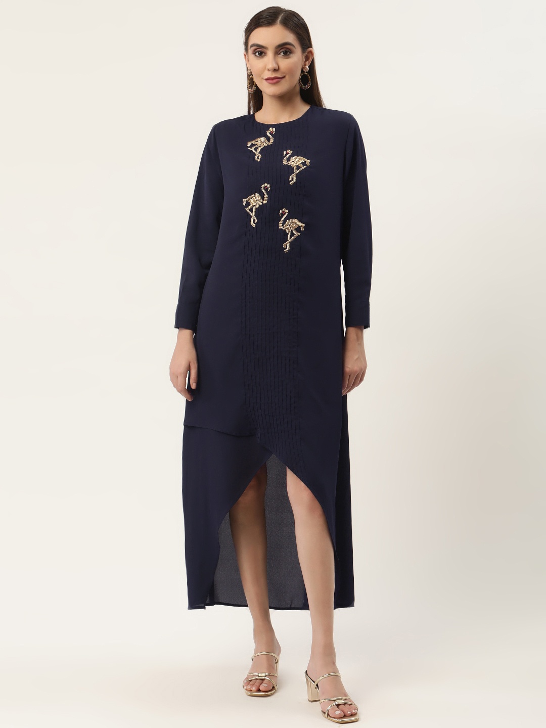 

CHIQUE Navy Blue Georgette Embellished Maxi Dress