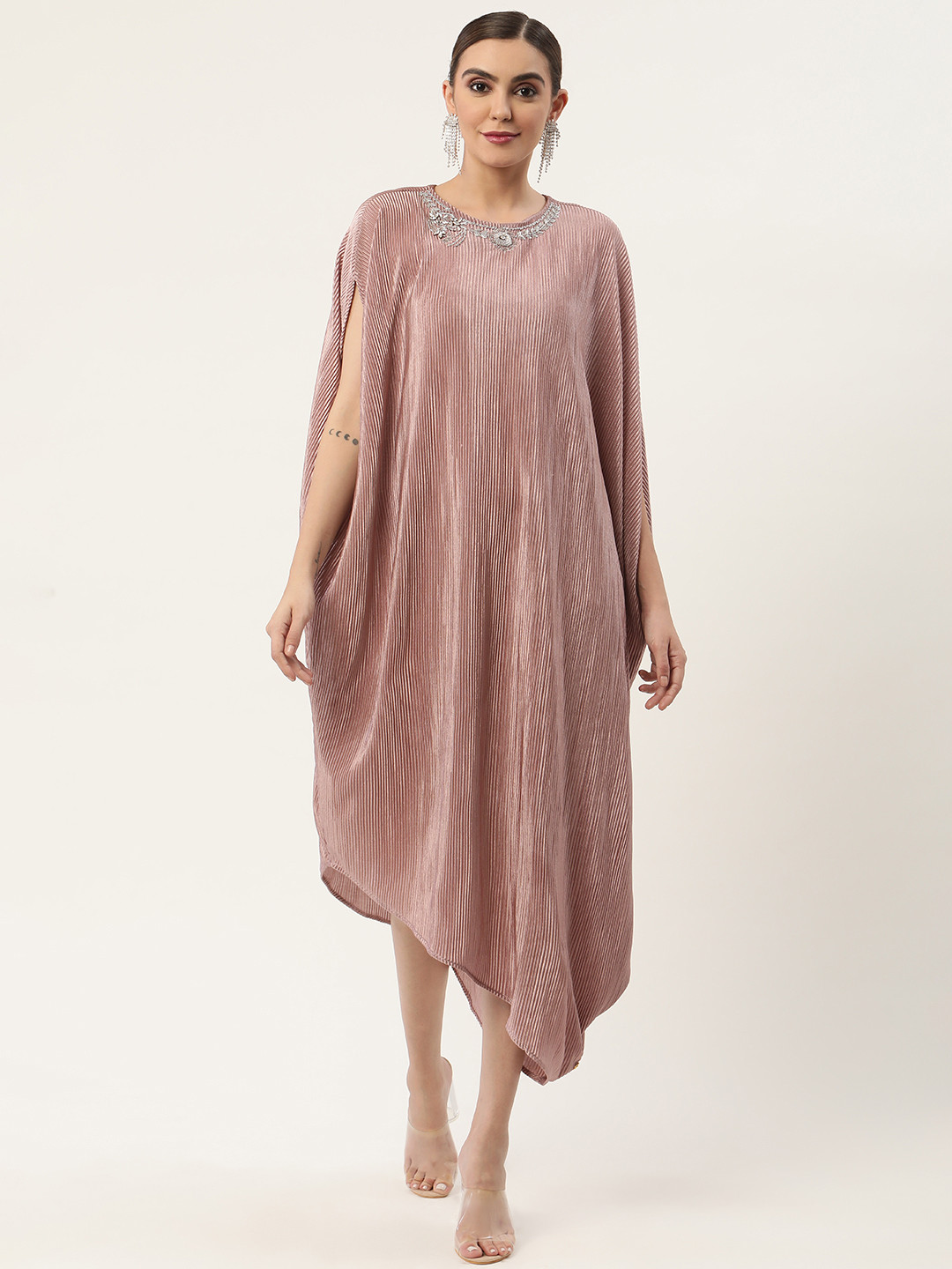 

CHIQUE Pink Crepe Embellished Midi Dress