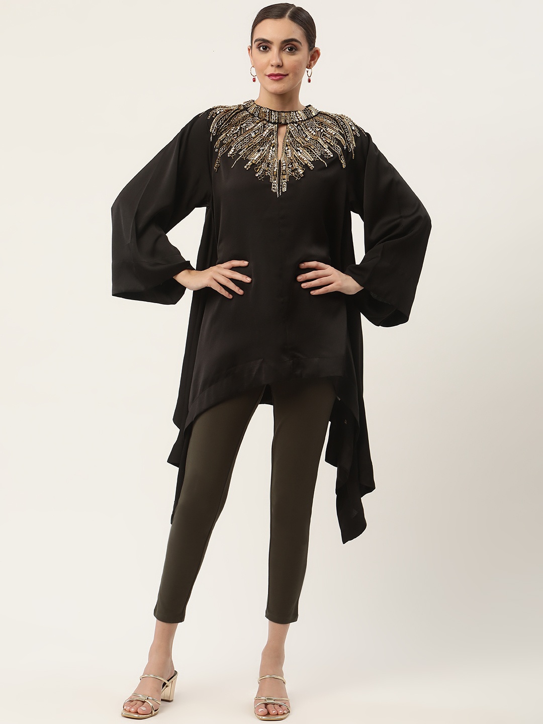 

CHIQUE Black Crepe Embellished A-Line Dress