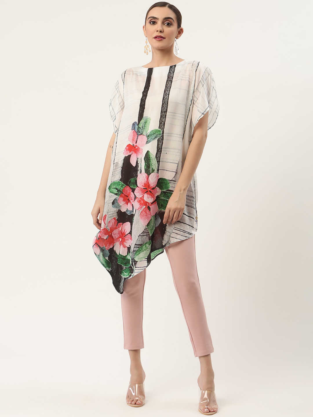 

CHIQUE Women Pink & Green Boat Neck Tunic