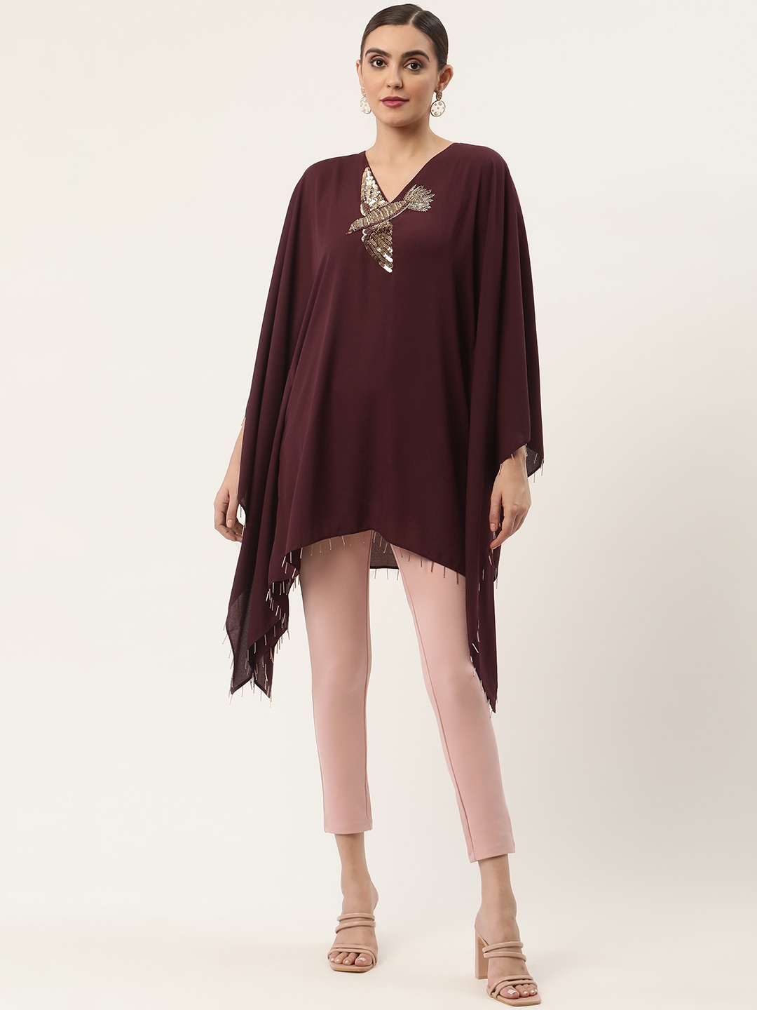 

CHIQUE Women Georgette Maroon Embellished Tunic