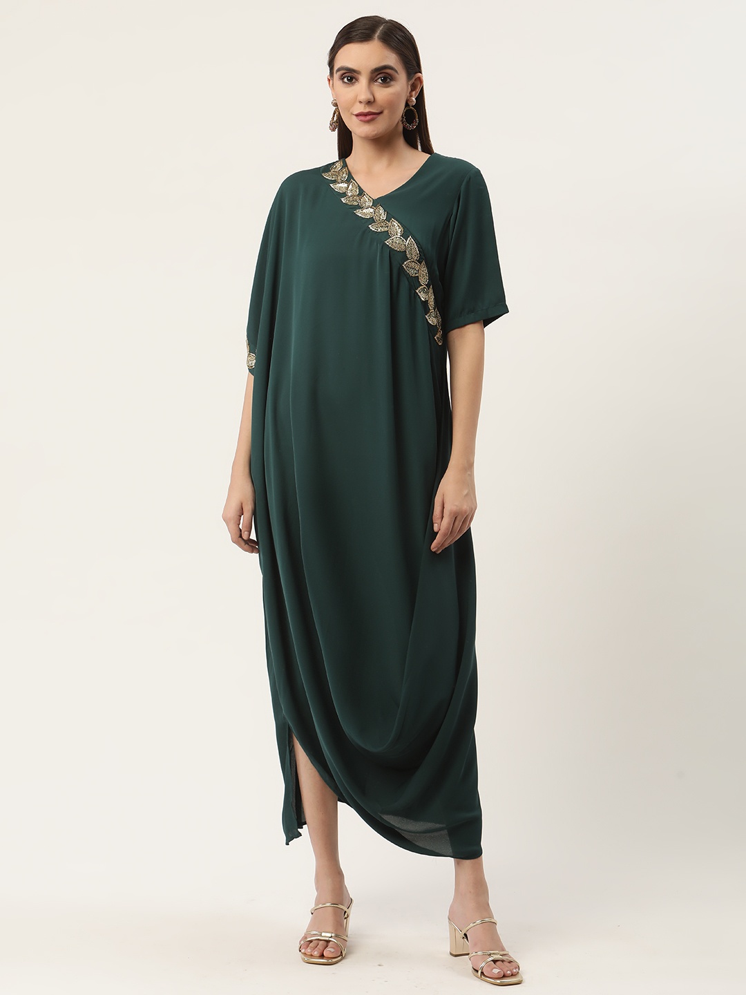 

CHIQUE Green Georgette Embellished Maxi Dress