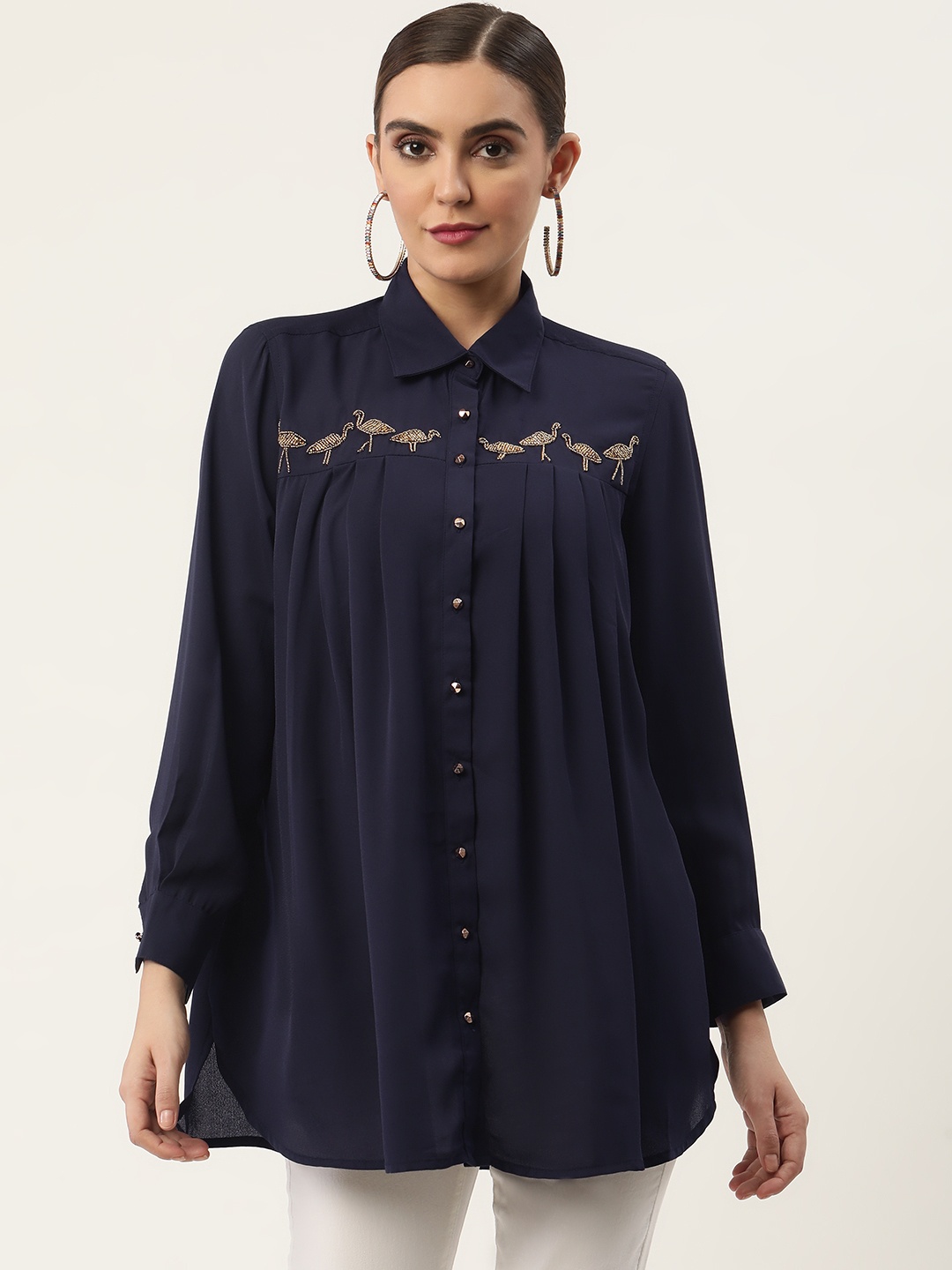 

CHIQUE Women Navy Blue Casual Shirt