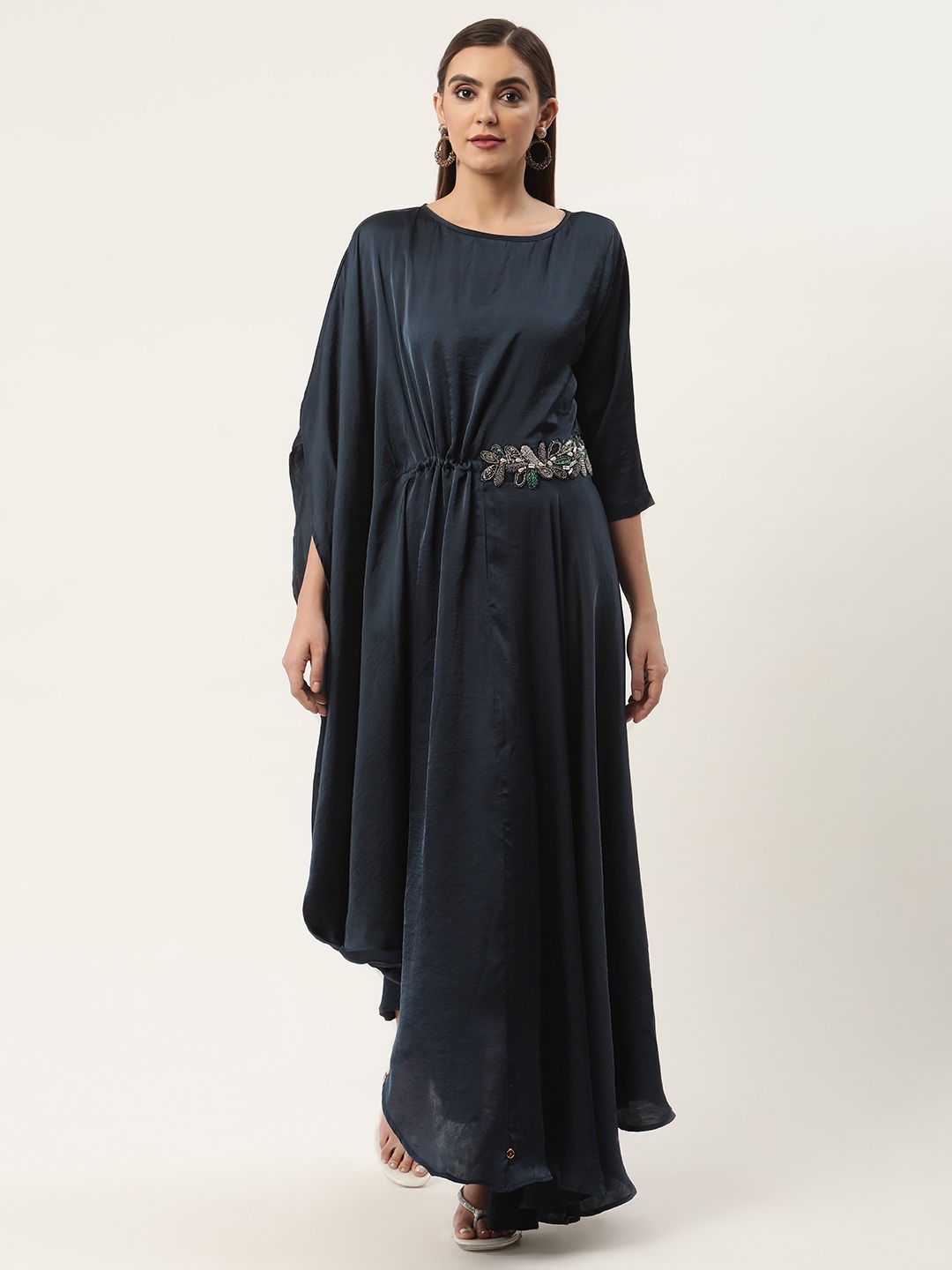 

CHIQUE Navy Blue Satin Embellished Maxi Dress