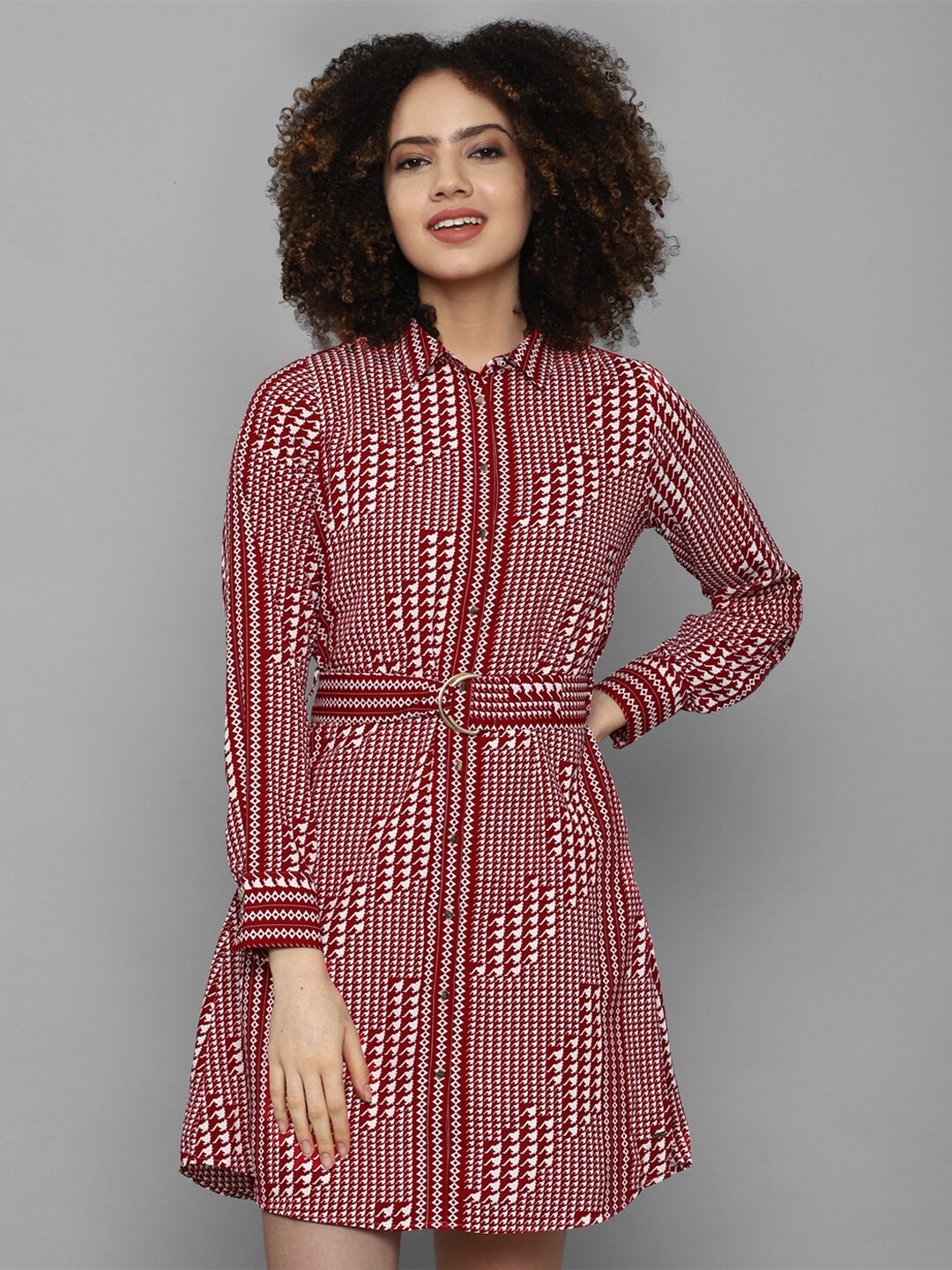 

Allen Solly Woman Maroon & White Printed Shirt Dress