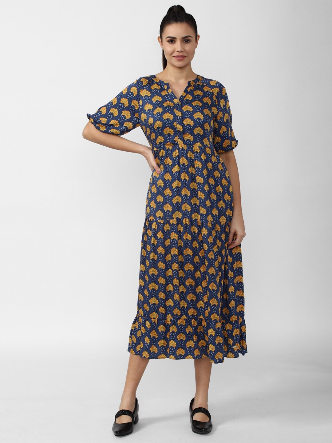 

Van Heusen Woman Grey & Mustard Yellow Floral Midi Dress