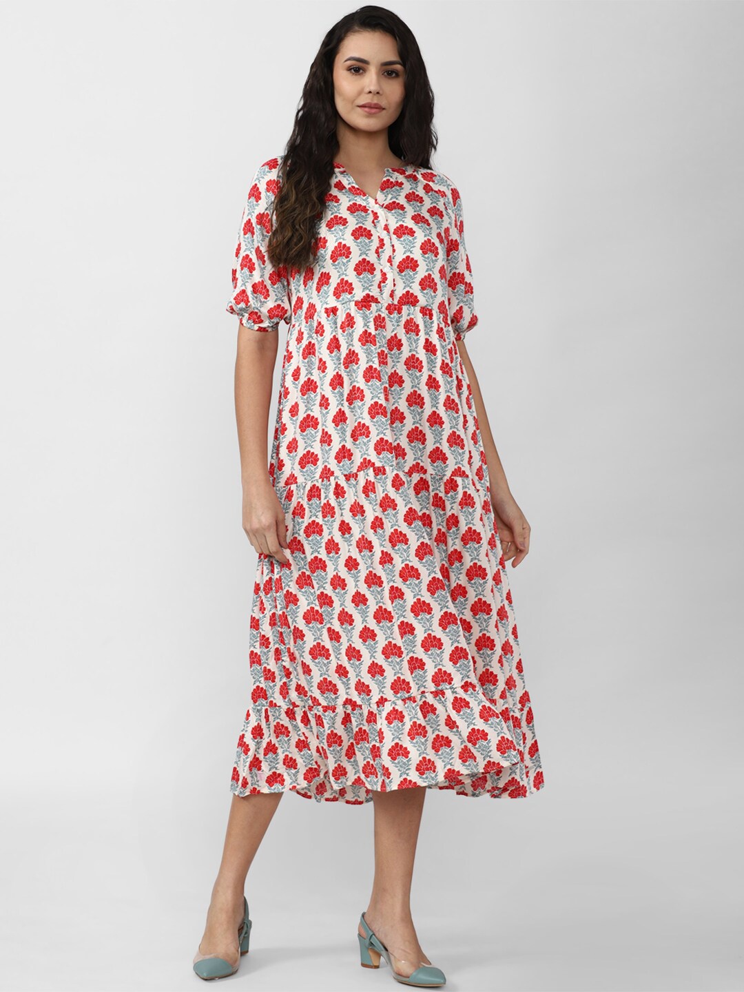 

Van Heusen Woman Red & Beige Floral A-Line Midi Dress