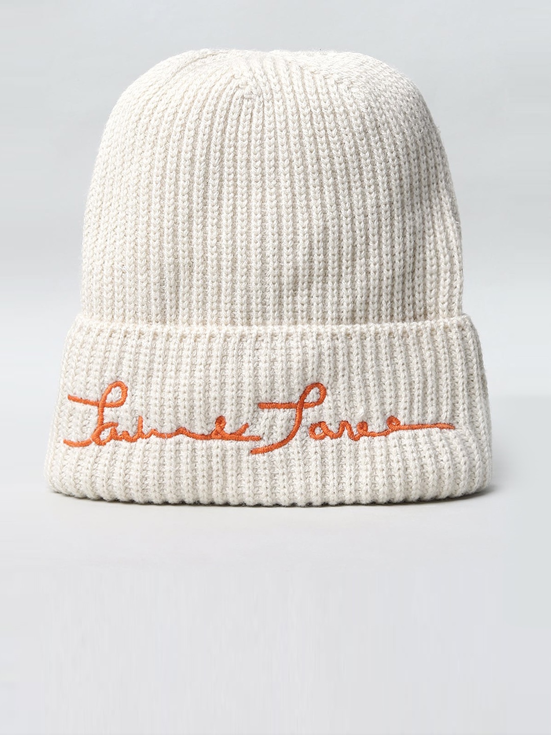 

Jack & Jones Men White & Orange Embroidered Beanie