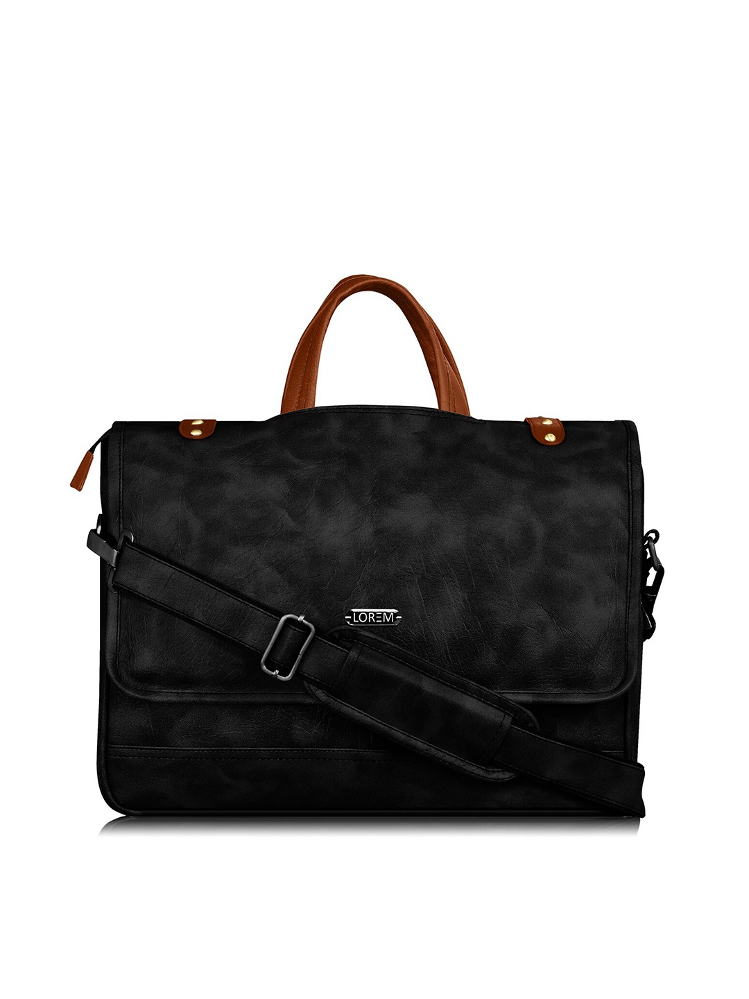 

LOREM Men Black Textured Messenger Bag