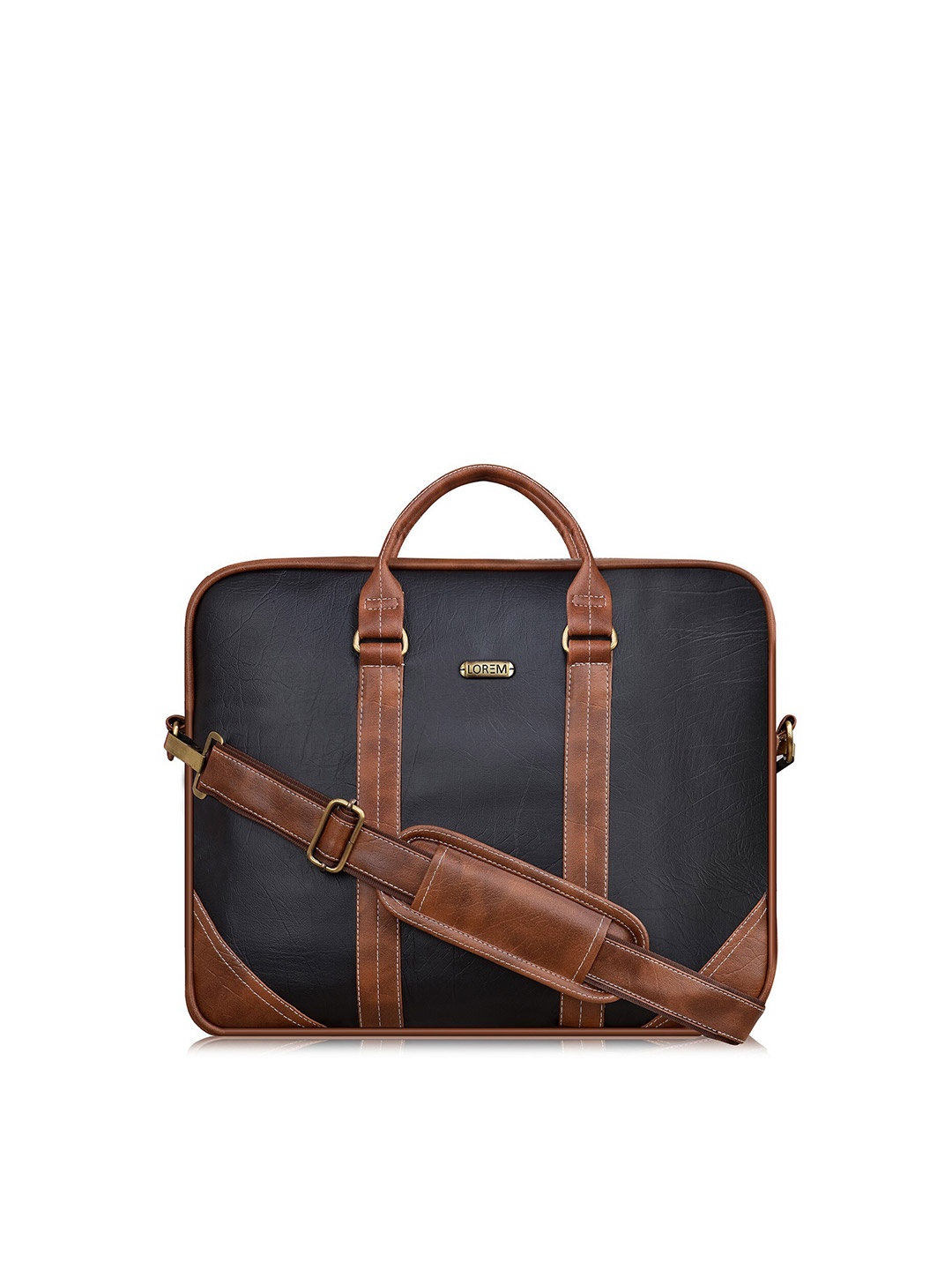 

LOREM Unisex Black & Tan Textured Messenger Bag