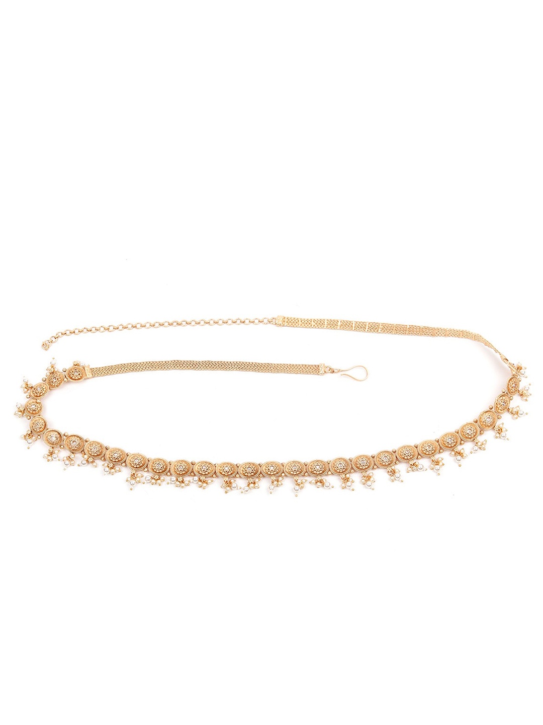 

ODETTE Gold-Toned & White Stone-Studded & Beaded Kamarbandh