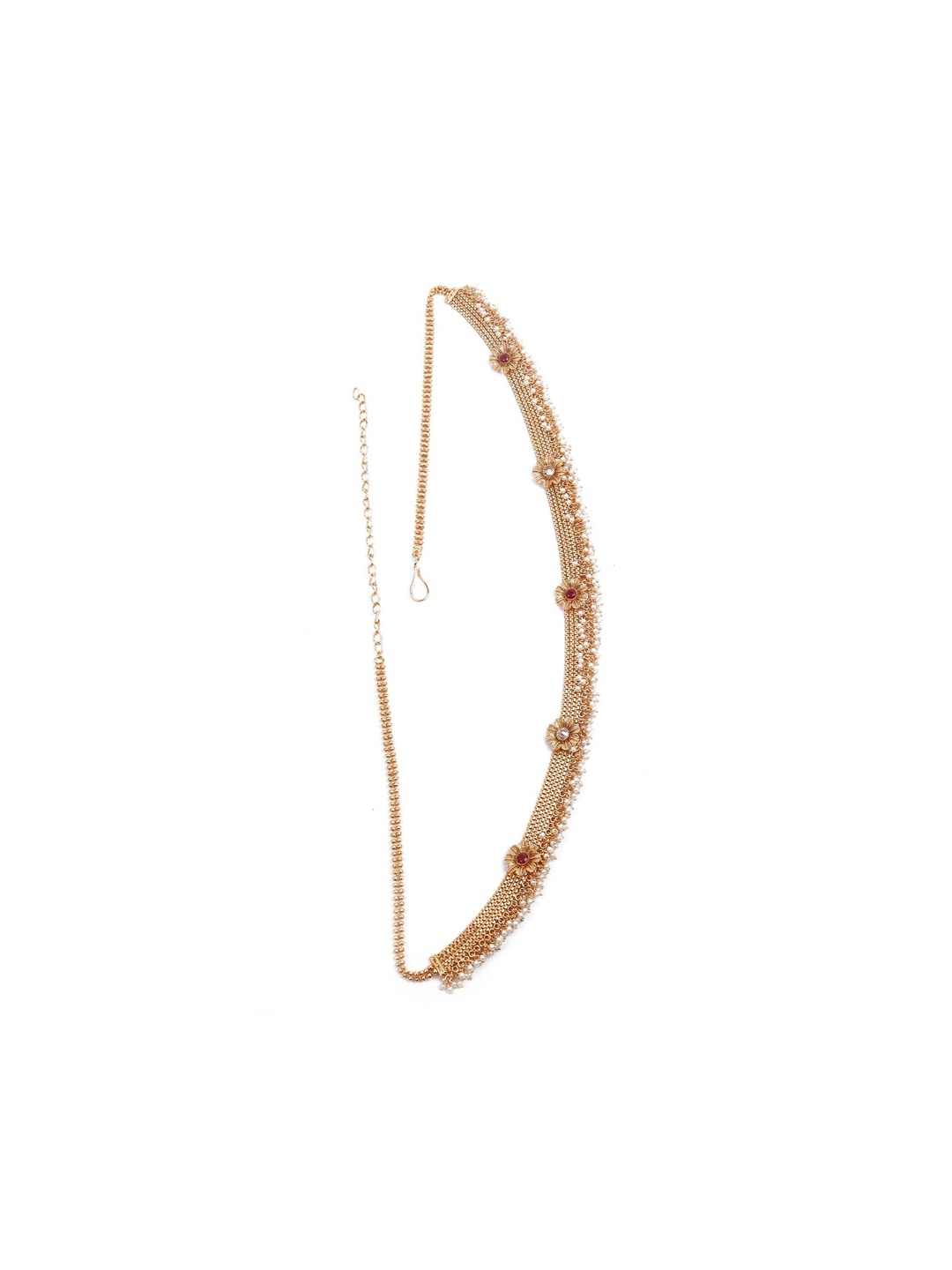 

ODETTE Gold-Toned & White Stone-Studded & Beaded Kamarbandh