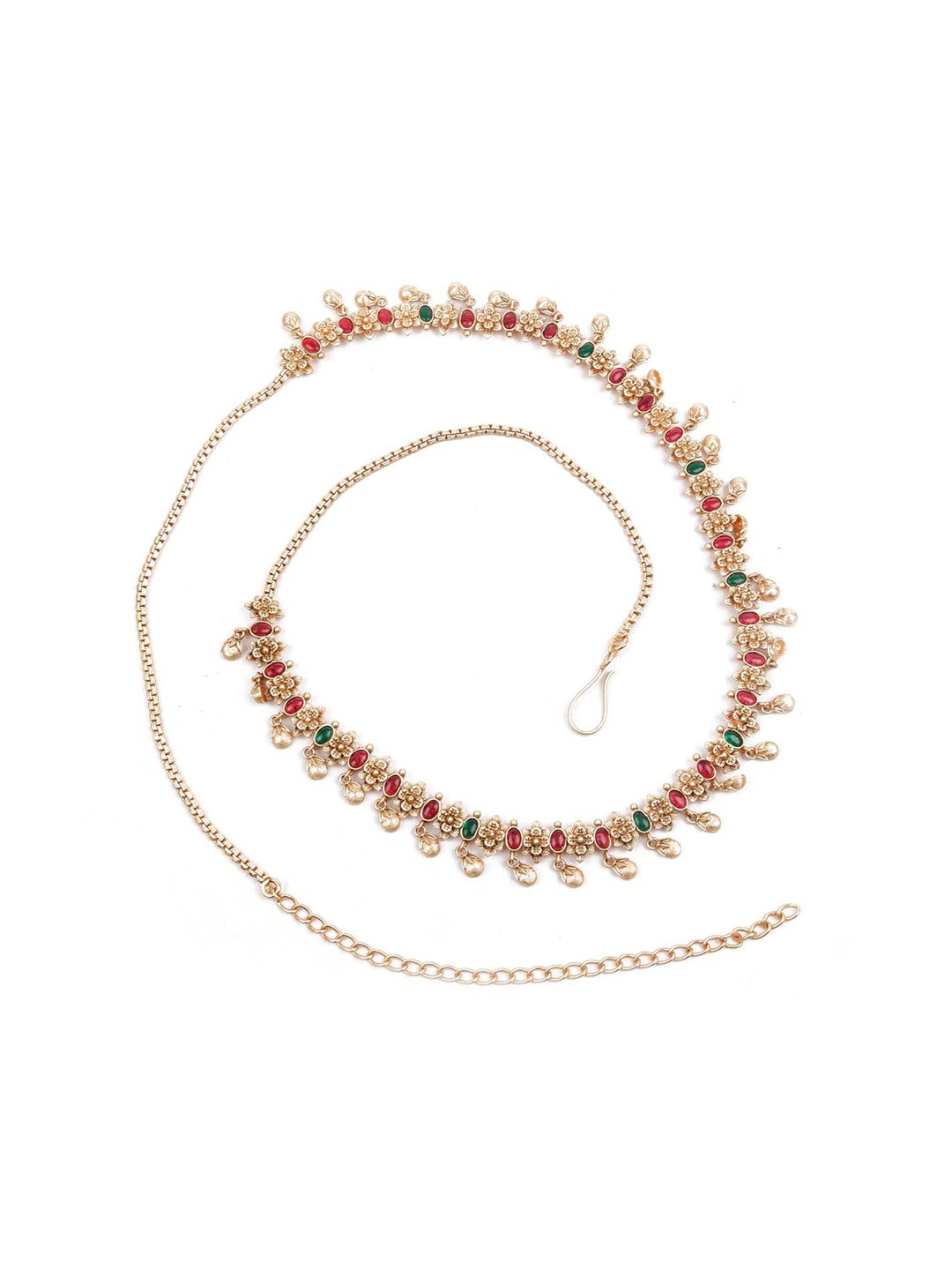 

ODETTE Gold-Toned & Red Stone-Studded & Beaded Kamarbandh