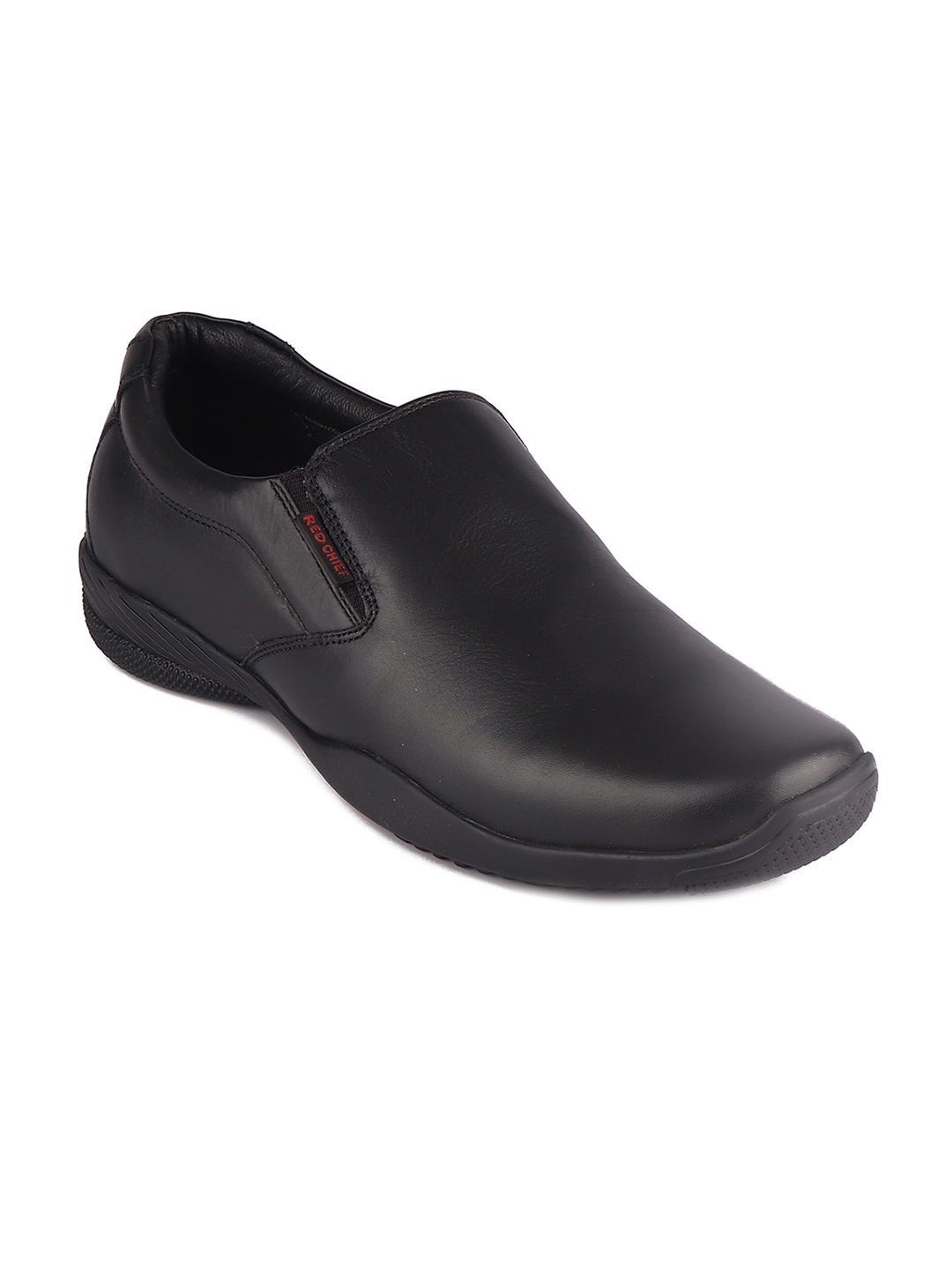 

Red Chief Men Black Solid Leather Formal Slip-On Shoes
