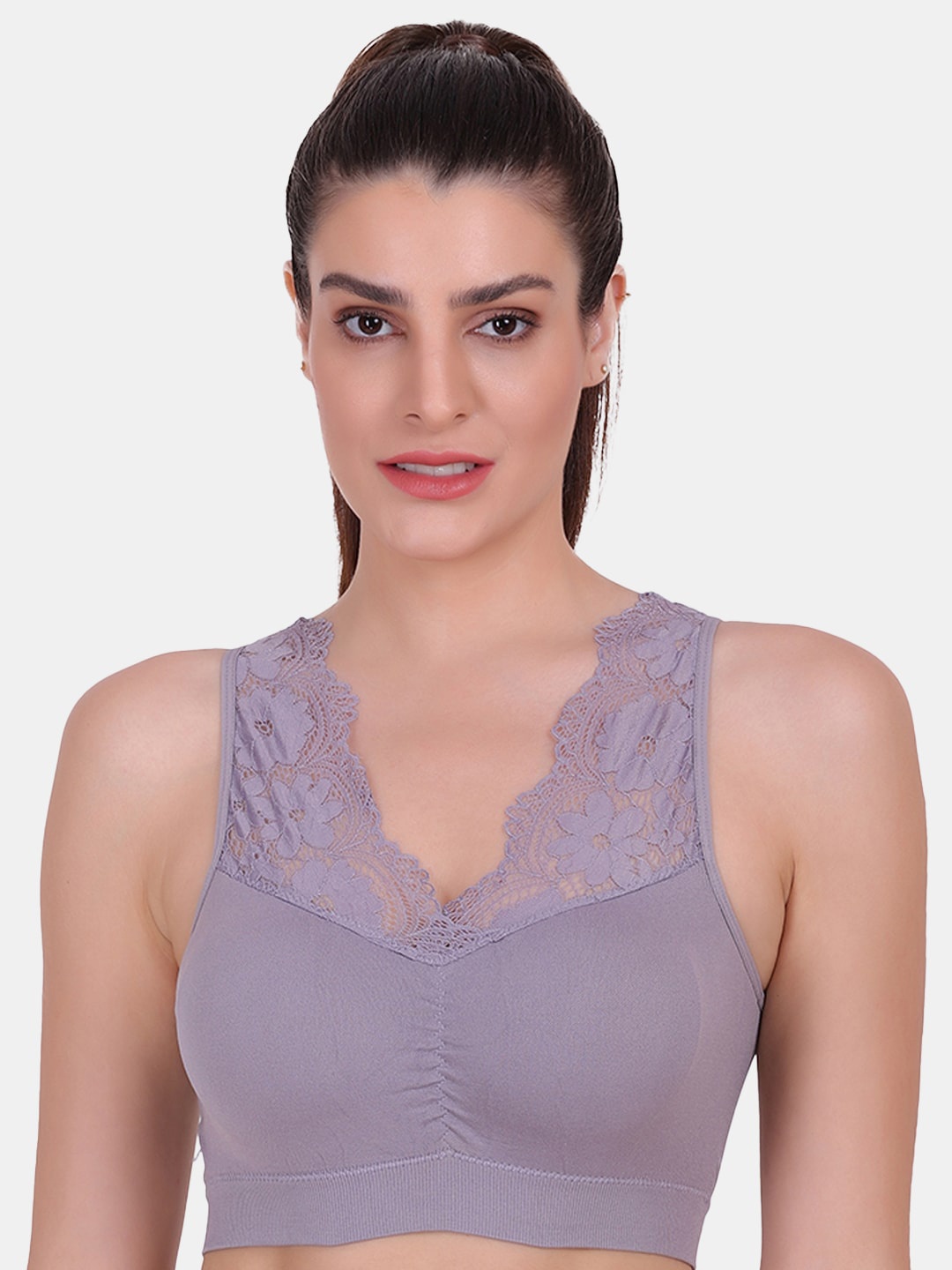 

Amour Secret Women Grey Seamless Lace Sports Bra