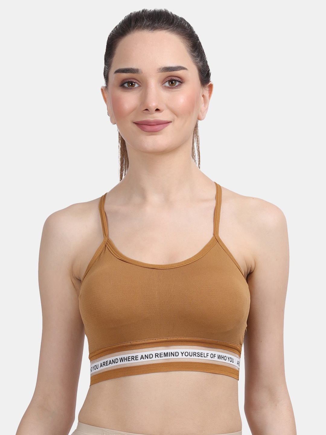 

Amour Secret Women Mustard & White Slip On Dry Fit Padded Sports Bra