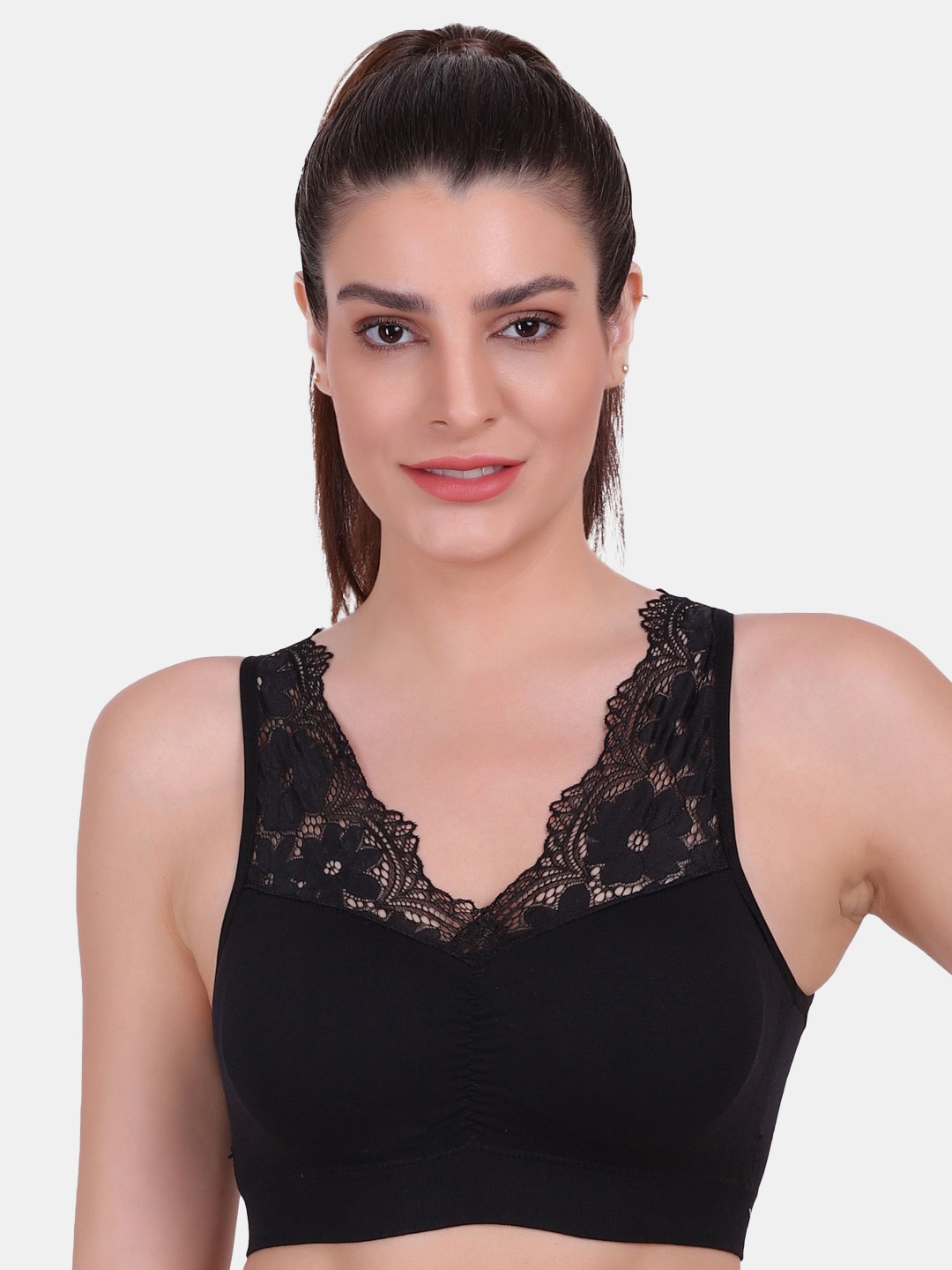 

Amour Secret Women Black Padded Seamless Lace Sports Bra