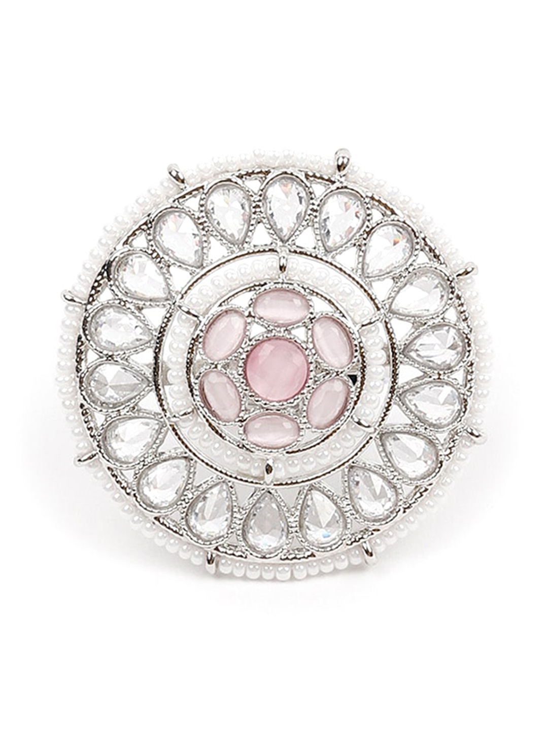 

ODETTE White & Pink Stone Studded Pearl Beaded Finger Ring