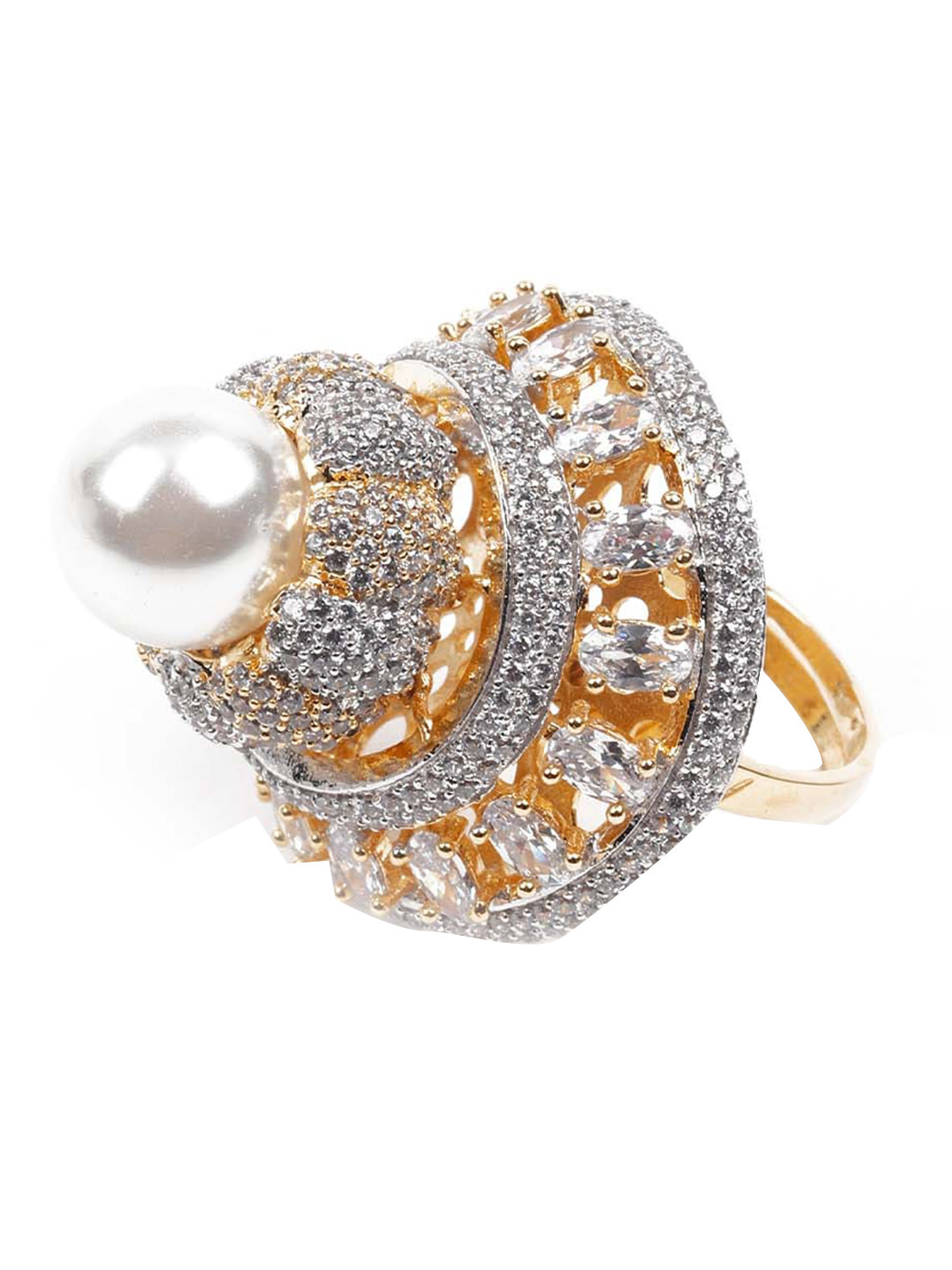 

ODETTE Women Gold-Plated Stone-Studded Finger Ring