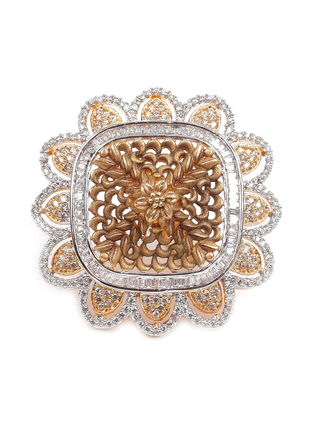 

ODETTE Gold-Toned White AD Studded Adjustable Finger Ring