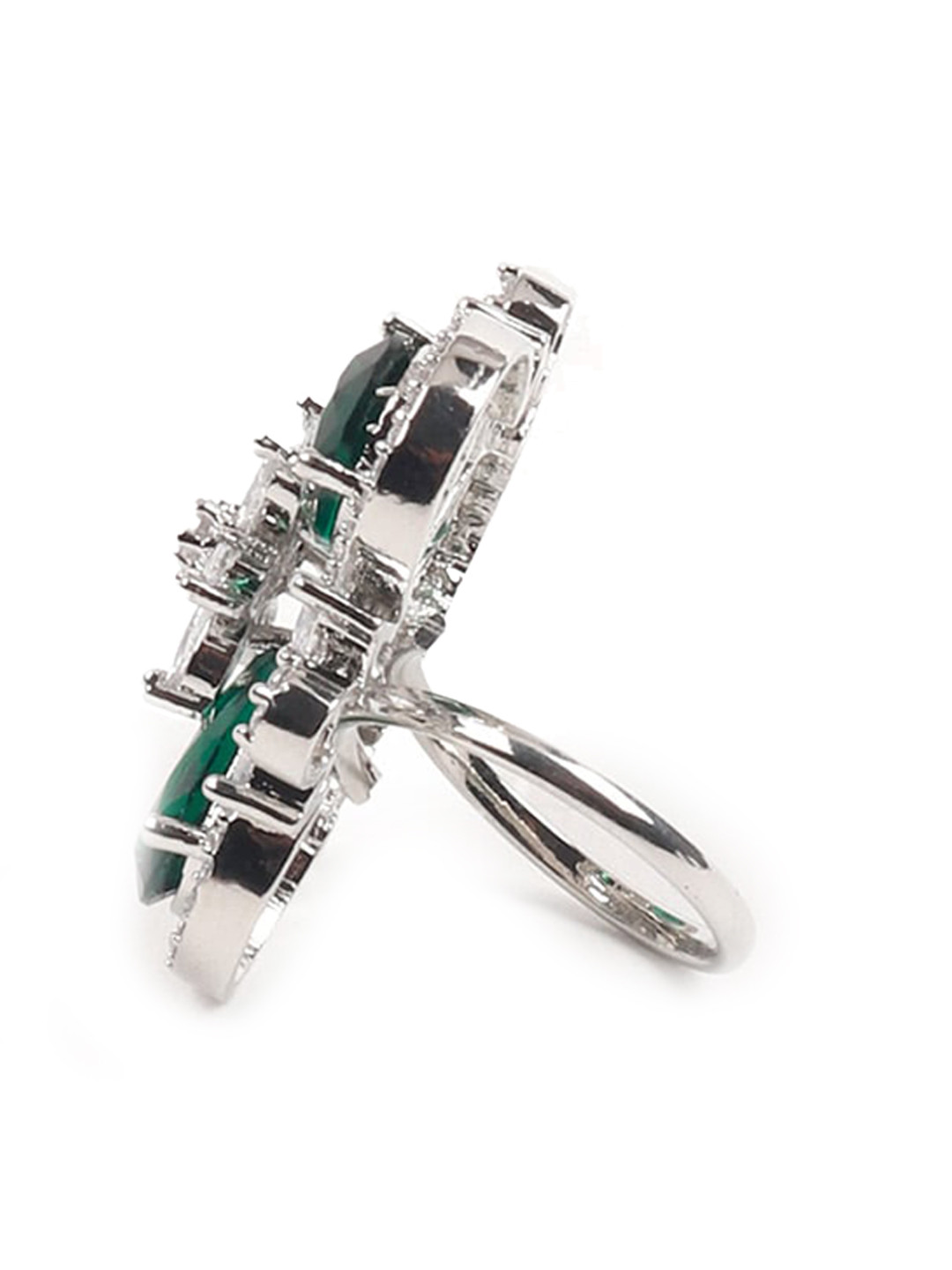 

ODETTE White & Green Emerald-Studded Finger Ring
