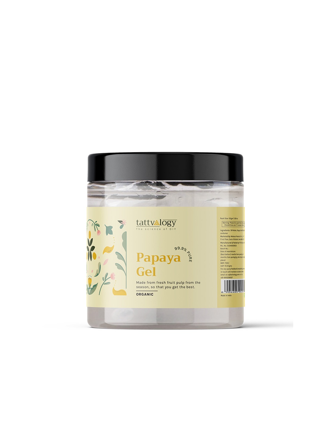 

Tattvalogy Papaya Gel-For Glowing Skin-Reduce Pigmentation, Reduce Tanning-150 gm, Transparent
