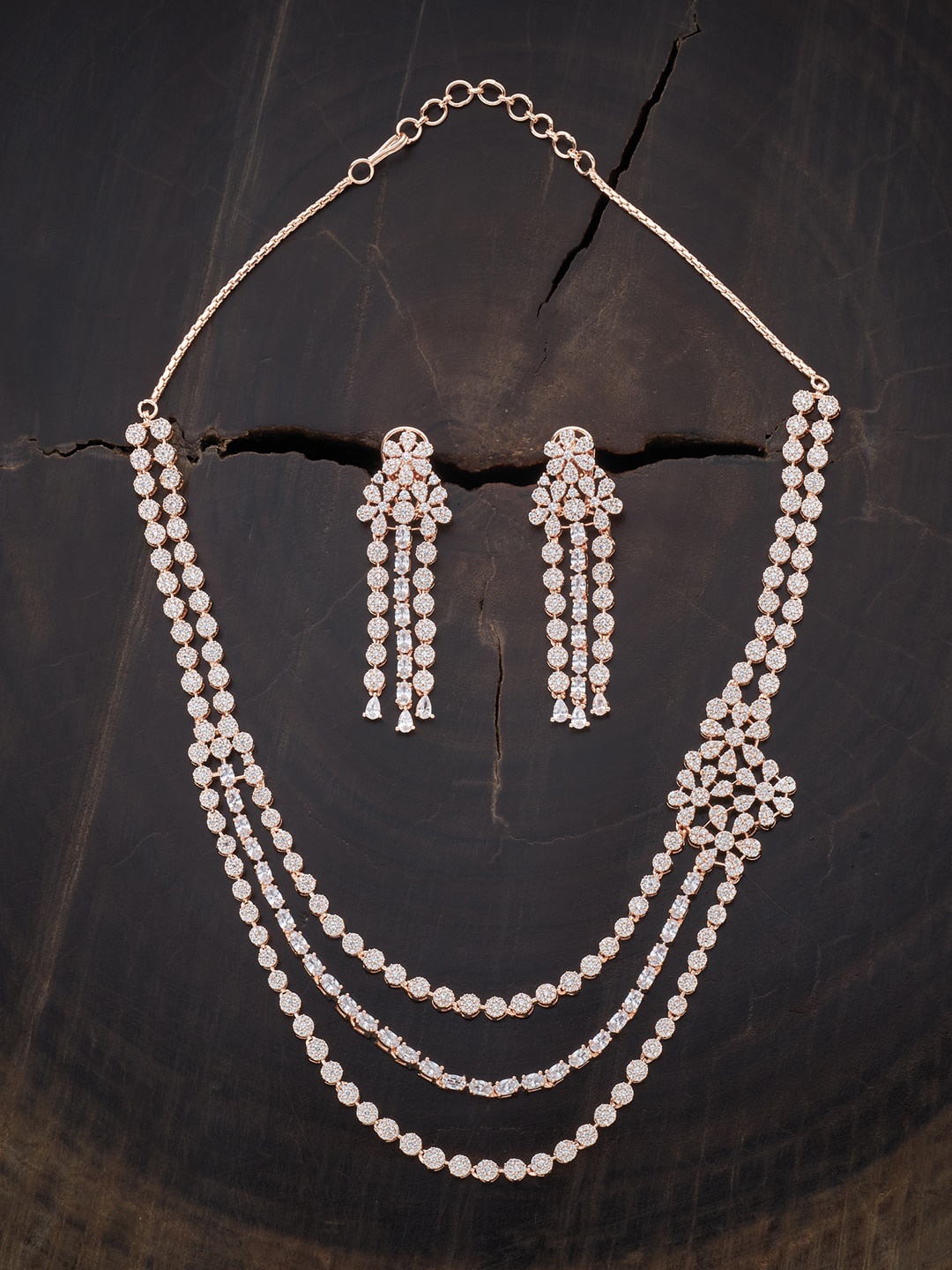 

Kushal's Fashion Jewellery Rose Gold-Plated White CZ Studded Jewellery Set