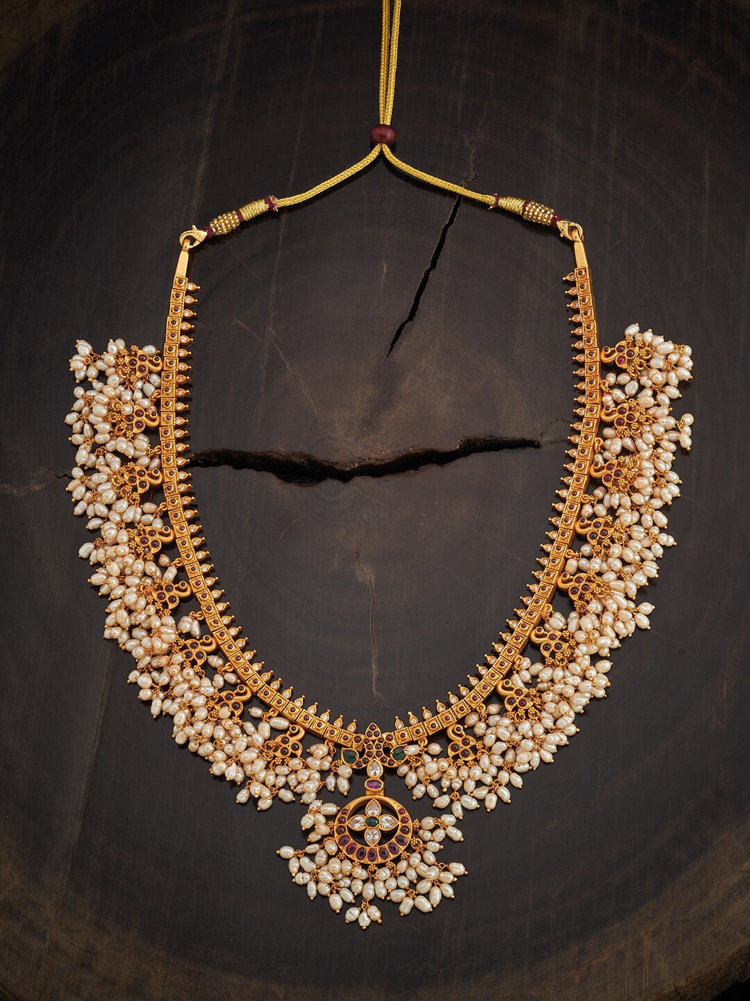 

Kushals Fashion Jewellery 92.5 Silver Gold-Toned Red Embellished Necklace