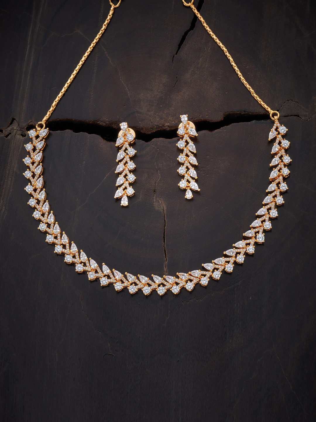 

Kushal's Fashion Jewellery Gold-Plated White CZ Studded Jewellery Set