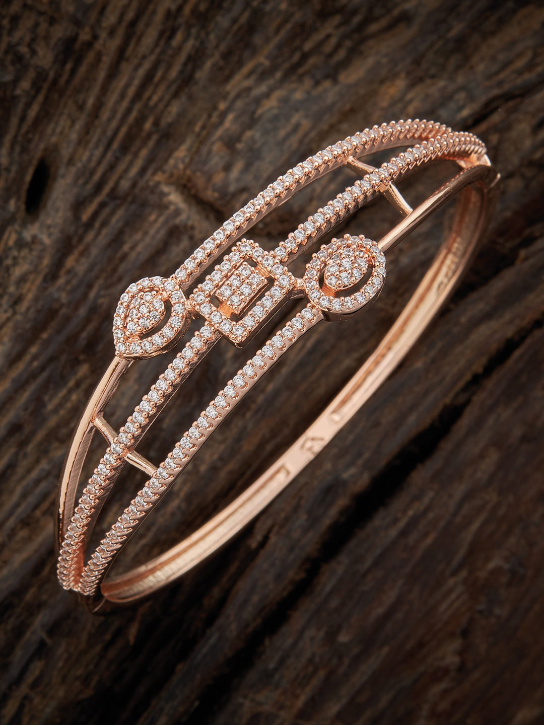 

Kushal's Fashion Jewellery Rose Gold-Plated White CZ Studded Adjustable Bangle