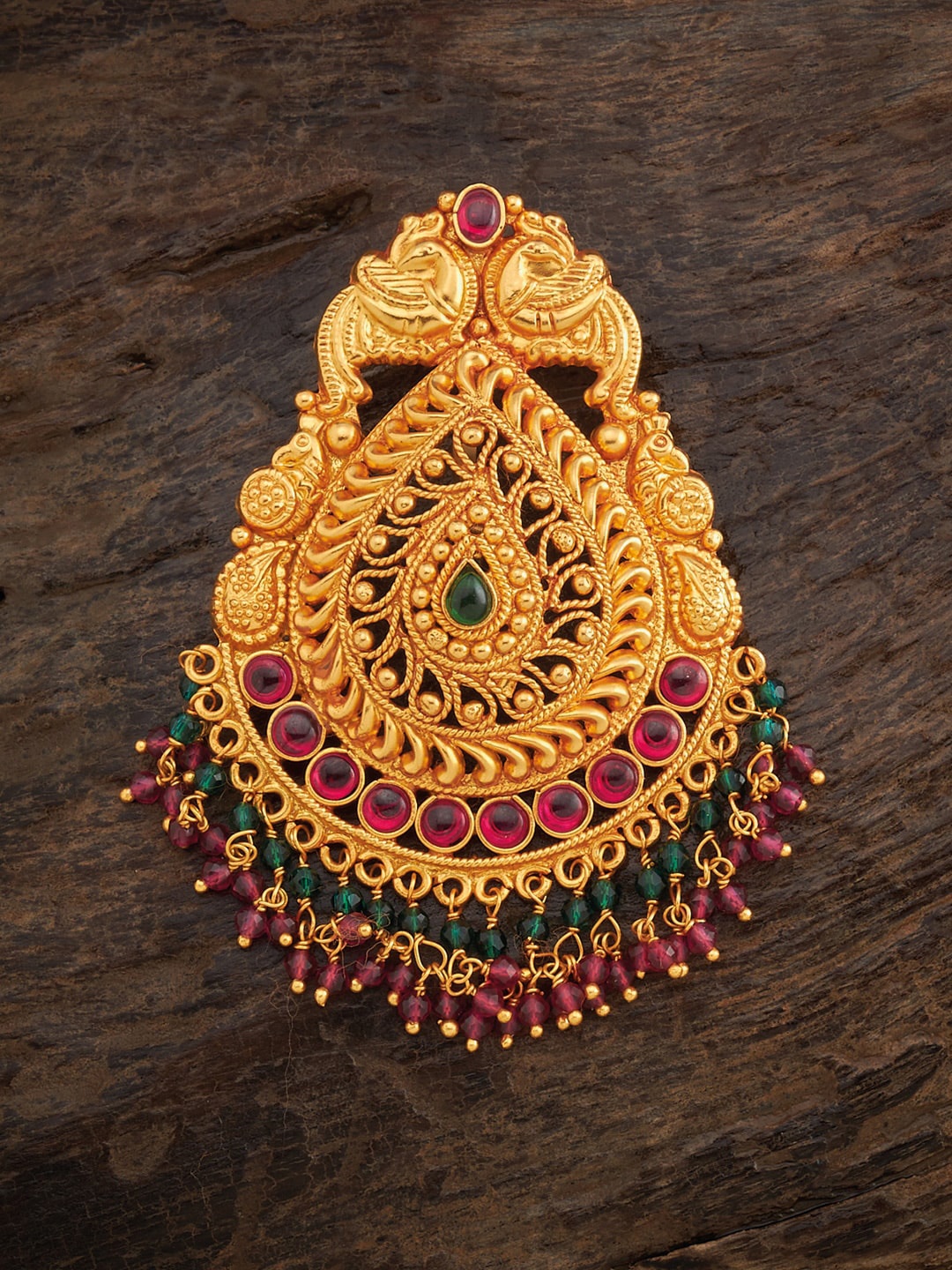 

Kushal's Fashion Jewellery Red & Green Artificial Stones and Beads Studded Pendant