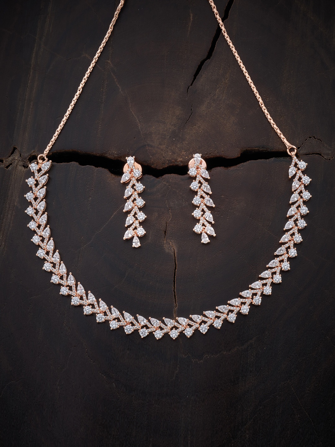 

Kushal's Fashion Jewellery Rose-Gold Plated White CZ-Studded Jewellery Set